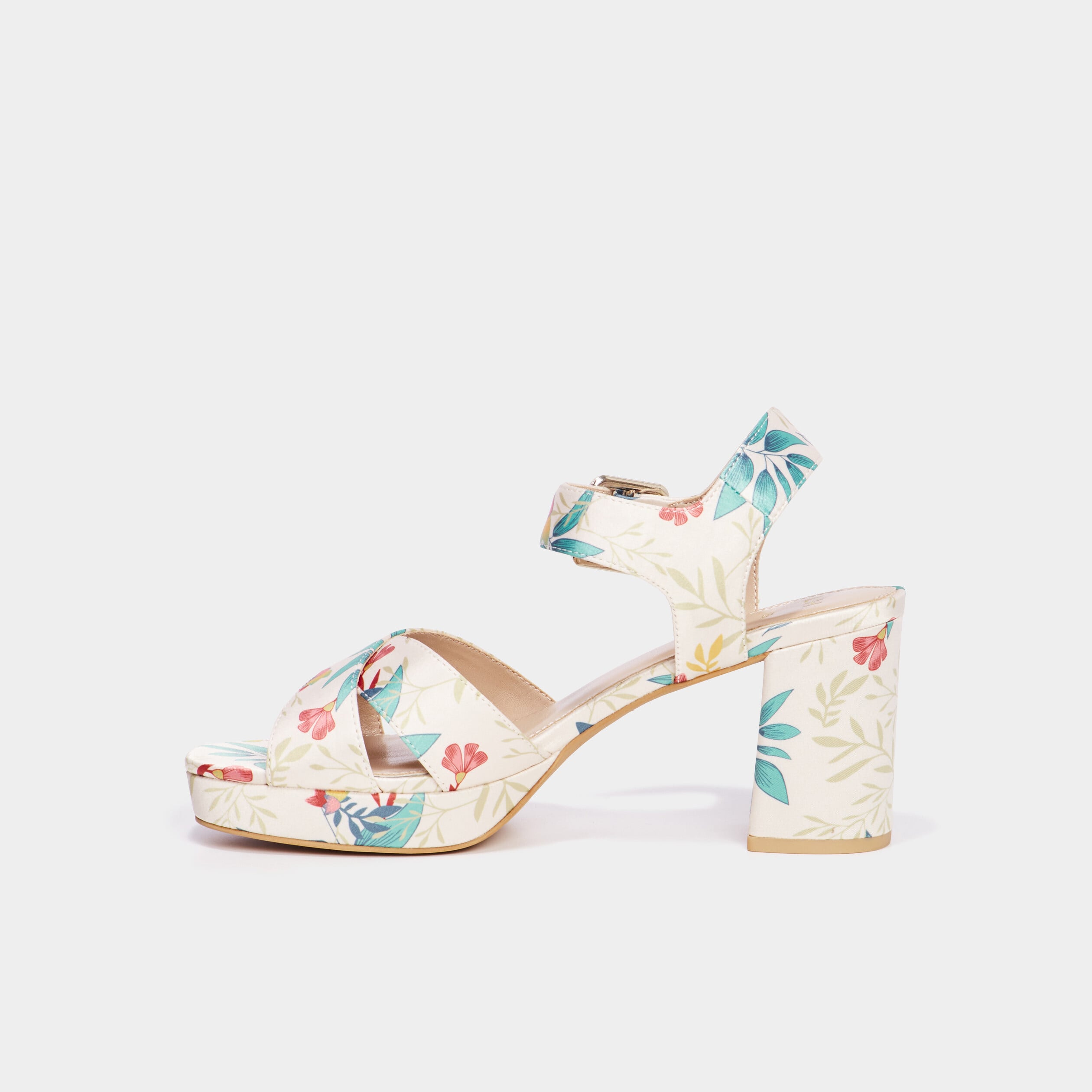 Sandales toile &agrave; talons carr&eacute;s 7 cm multicolore femme