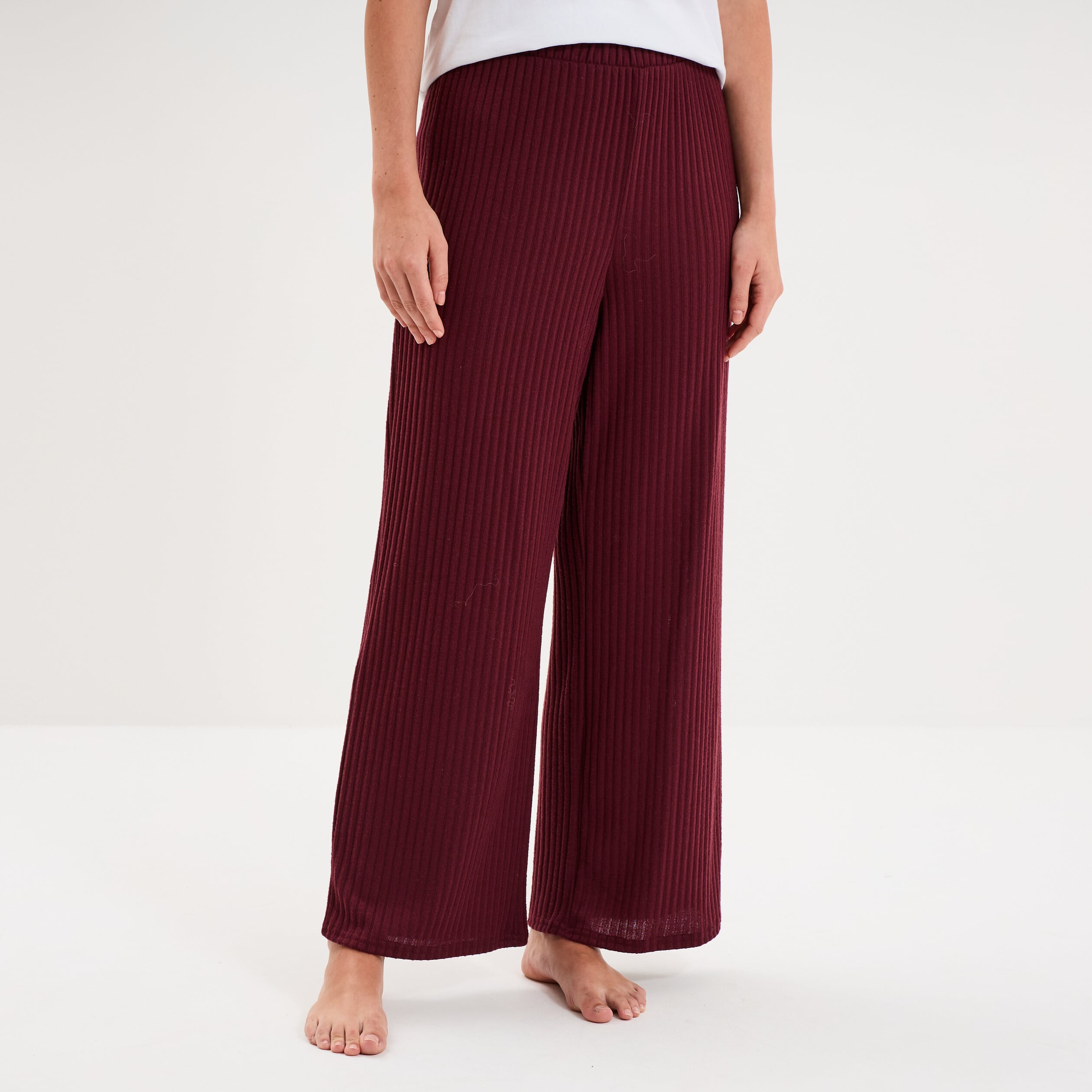 Bas de pyjama large c&ocirc;tel&eacute; long prune femme