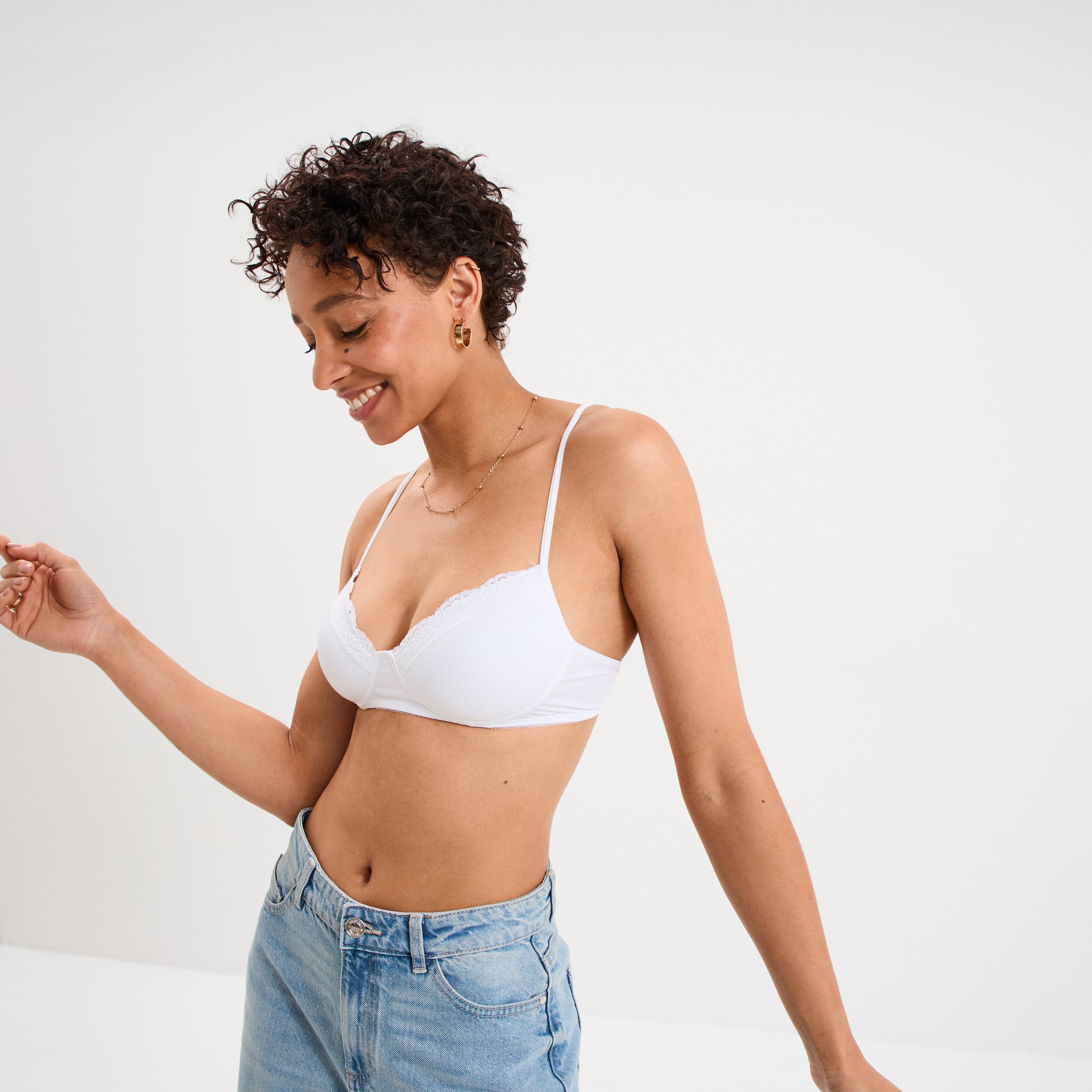 Soutien-gorge triangle micro dentelle blanc femme