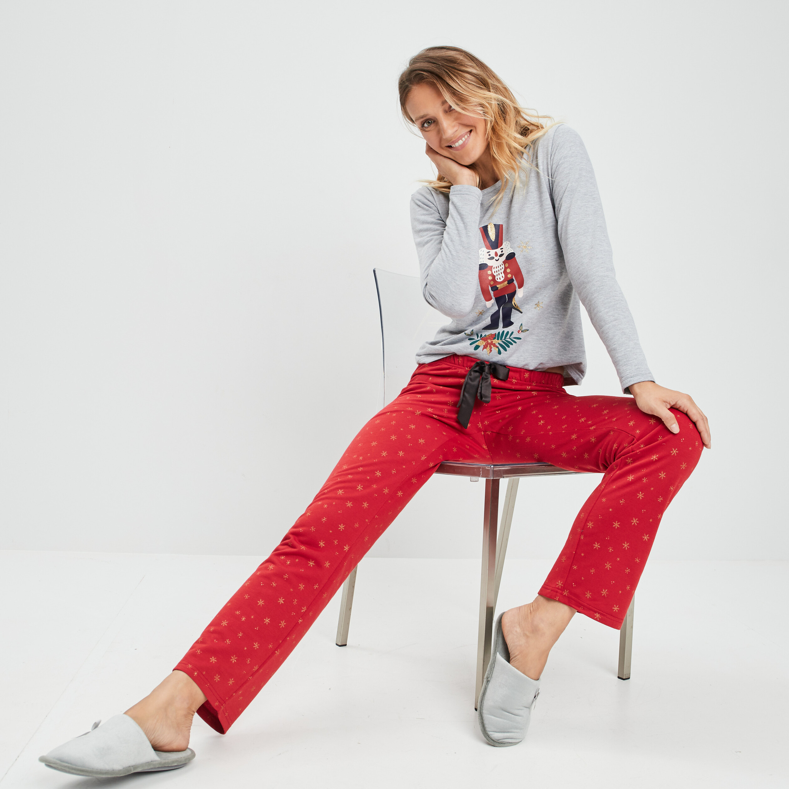 Ensemble pyjama 2 pièces gris clair femme