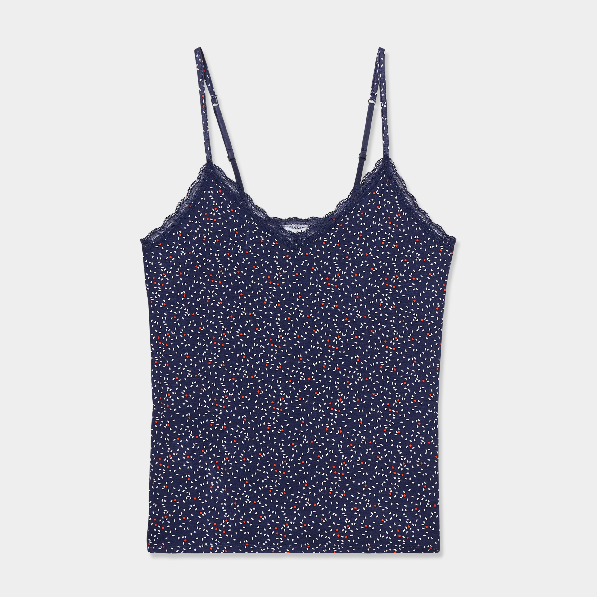 Haut de pyjama d&eacute;bardeur &agrave; bretelles bleu marine femme