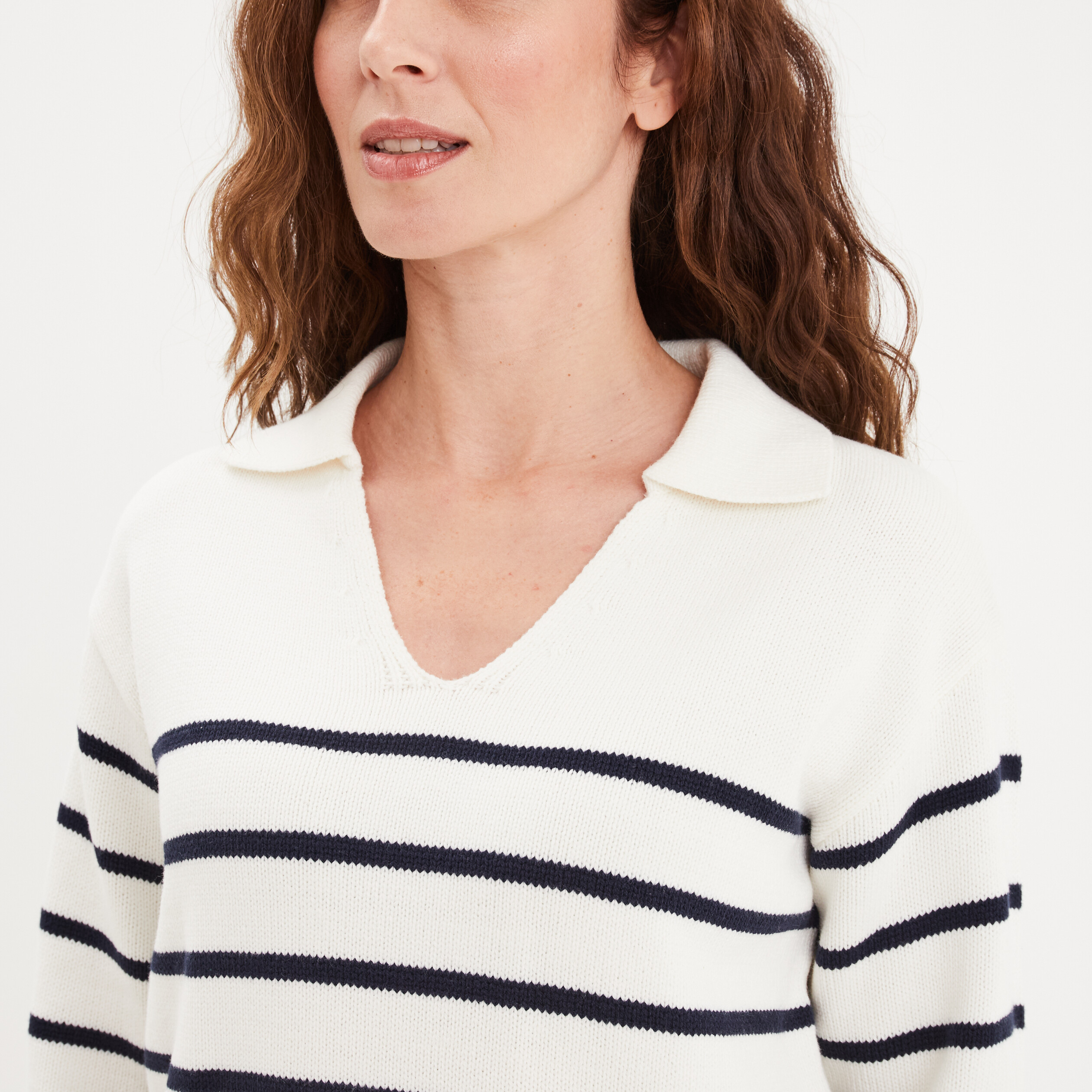 pull mariniere col polo creeks blanc femme Pull marinière col polo Creeks blanc femme