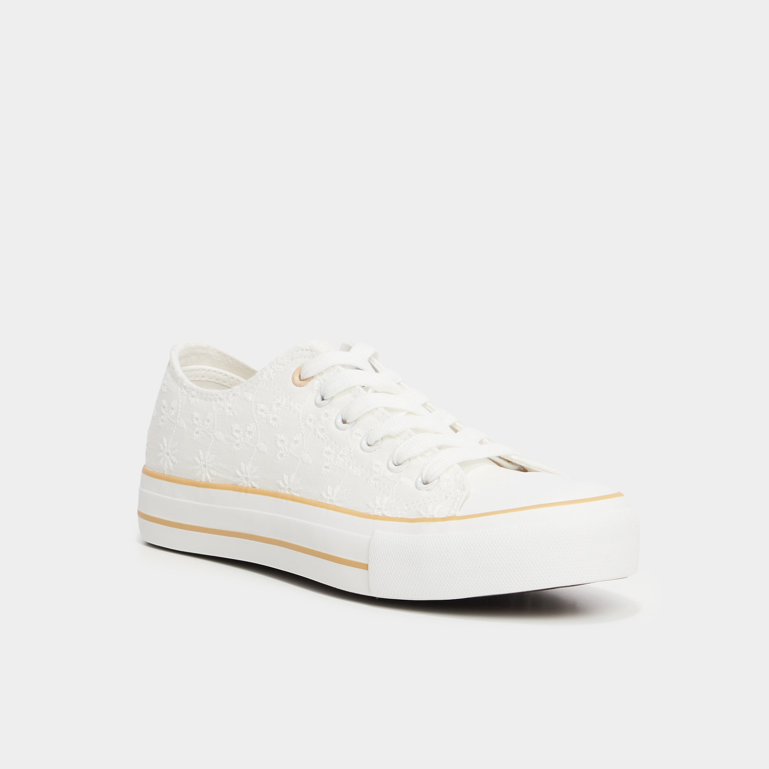 Tennis en toile &agrave; lacets ivoire femme