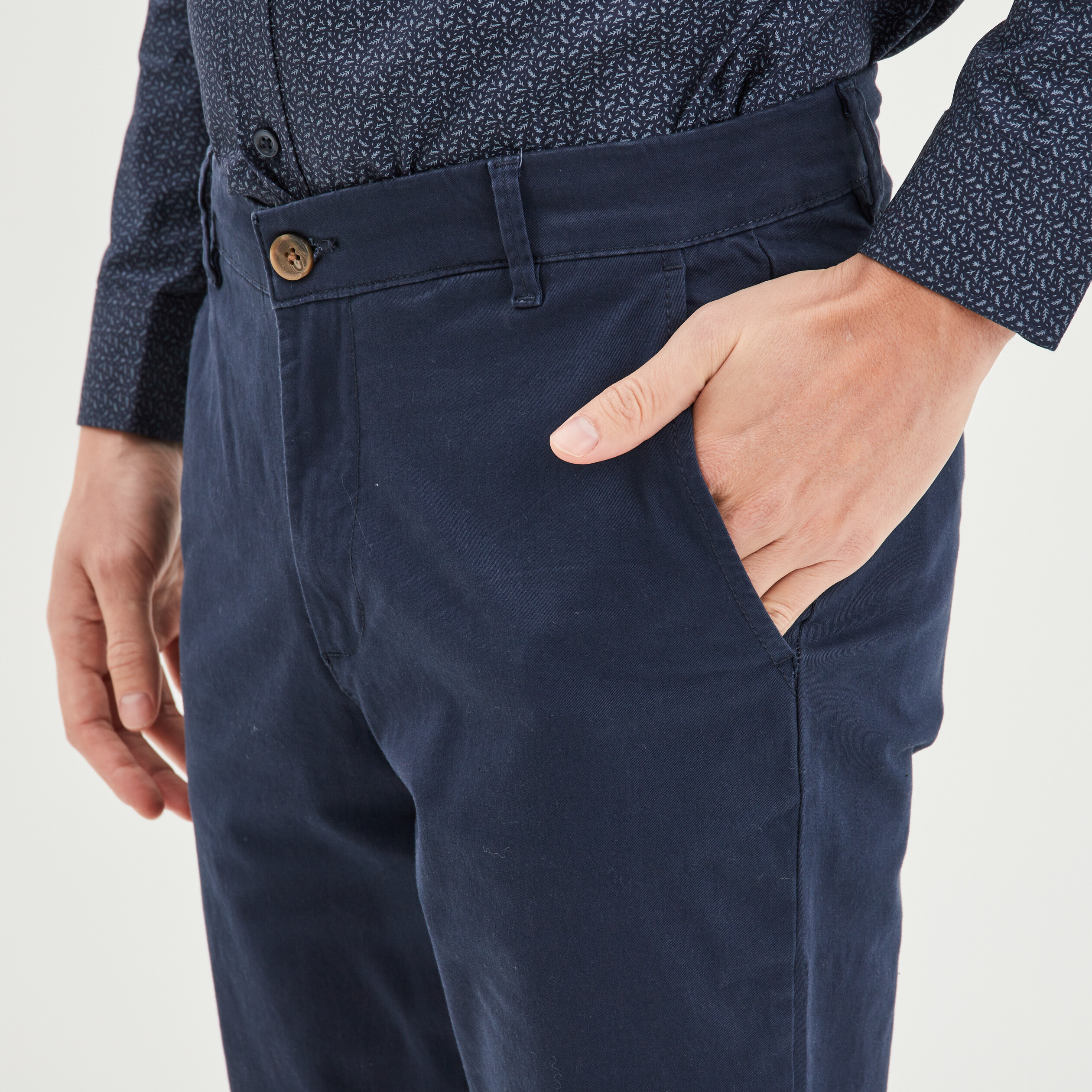 Pantalon chino slim coton bleu marine homme
