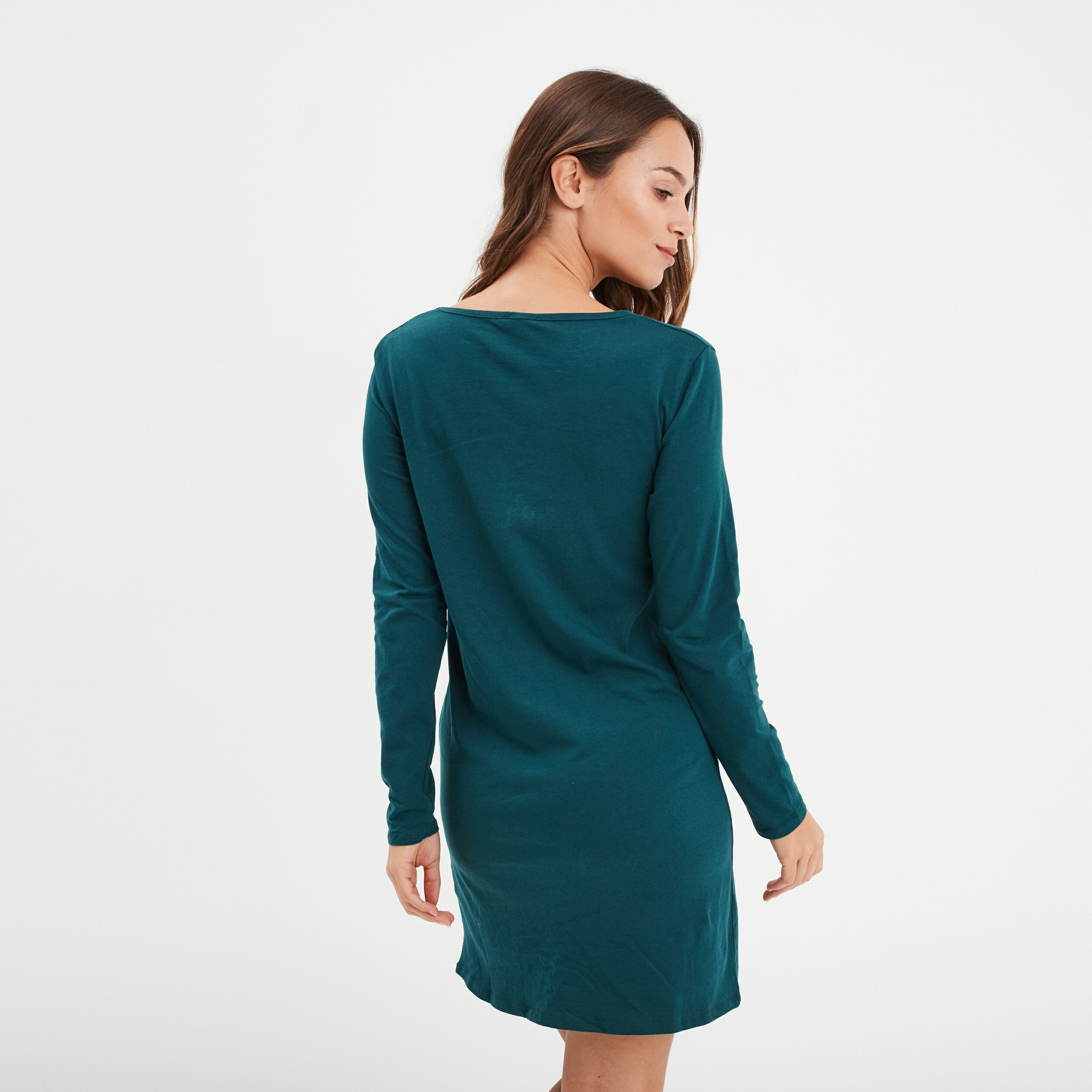 chemise de nuit manches longues coton vert fonce femme Chemise de nuit manches longues coton vert foncé femme