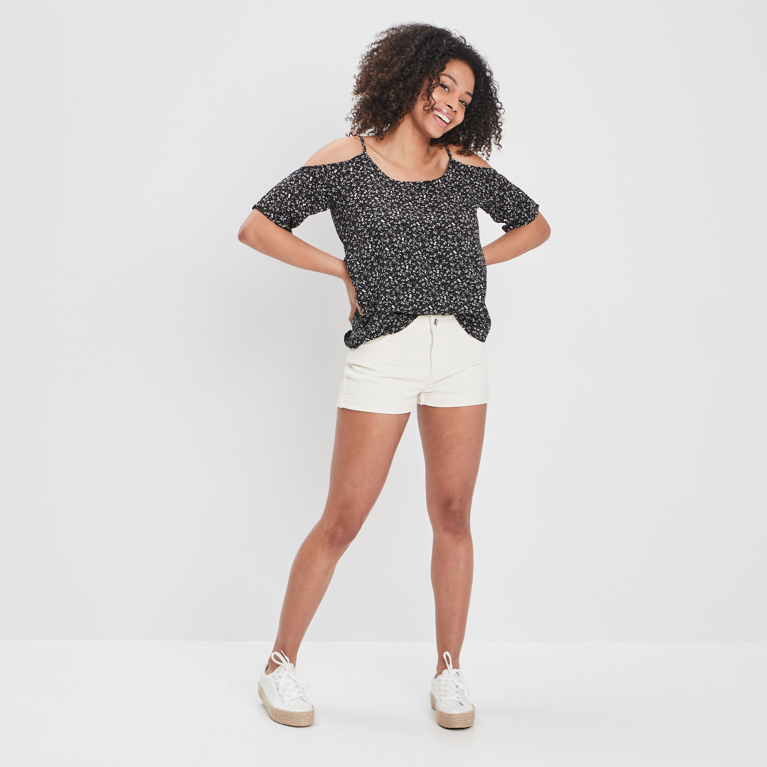 Blouse épaules dénudées noir femme