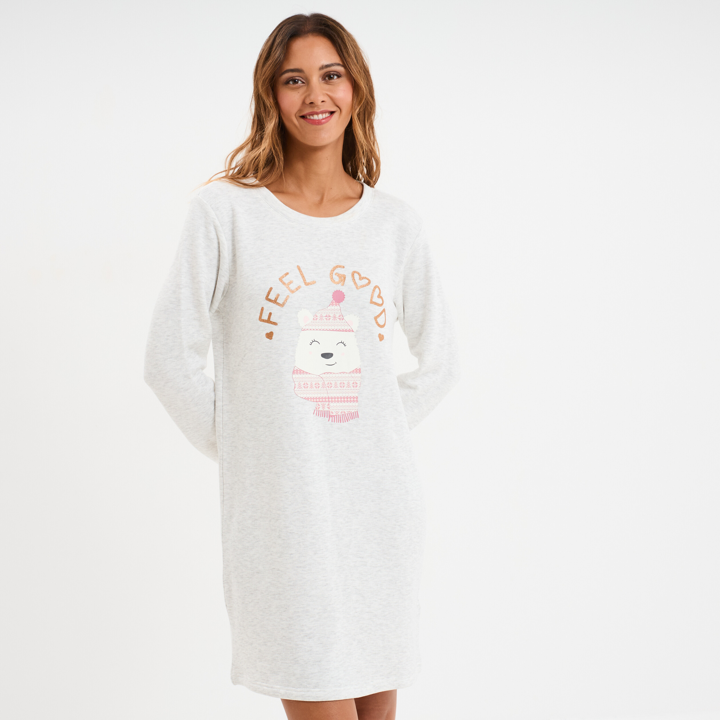 Chemise de nuit manches longues gris clair femme