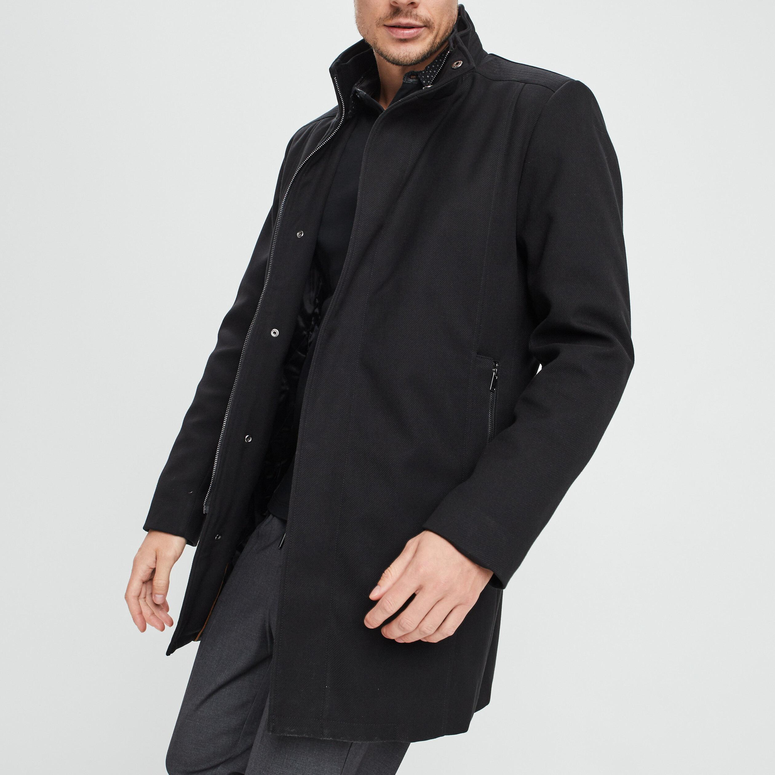 Manteau droit long noir homme