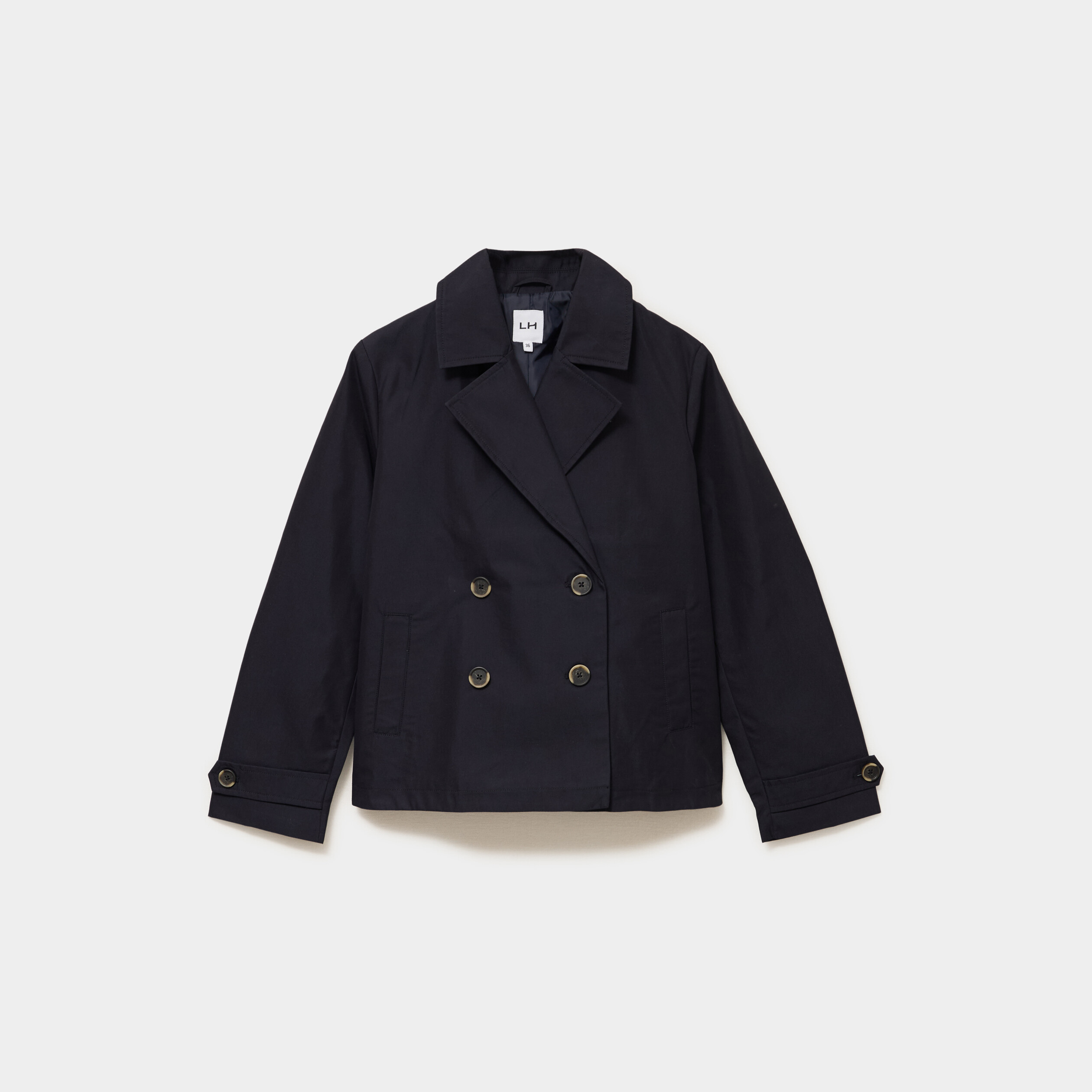 Trench court double boutonnage bleu fonc&eacute; femme
