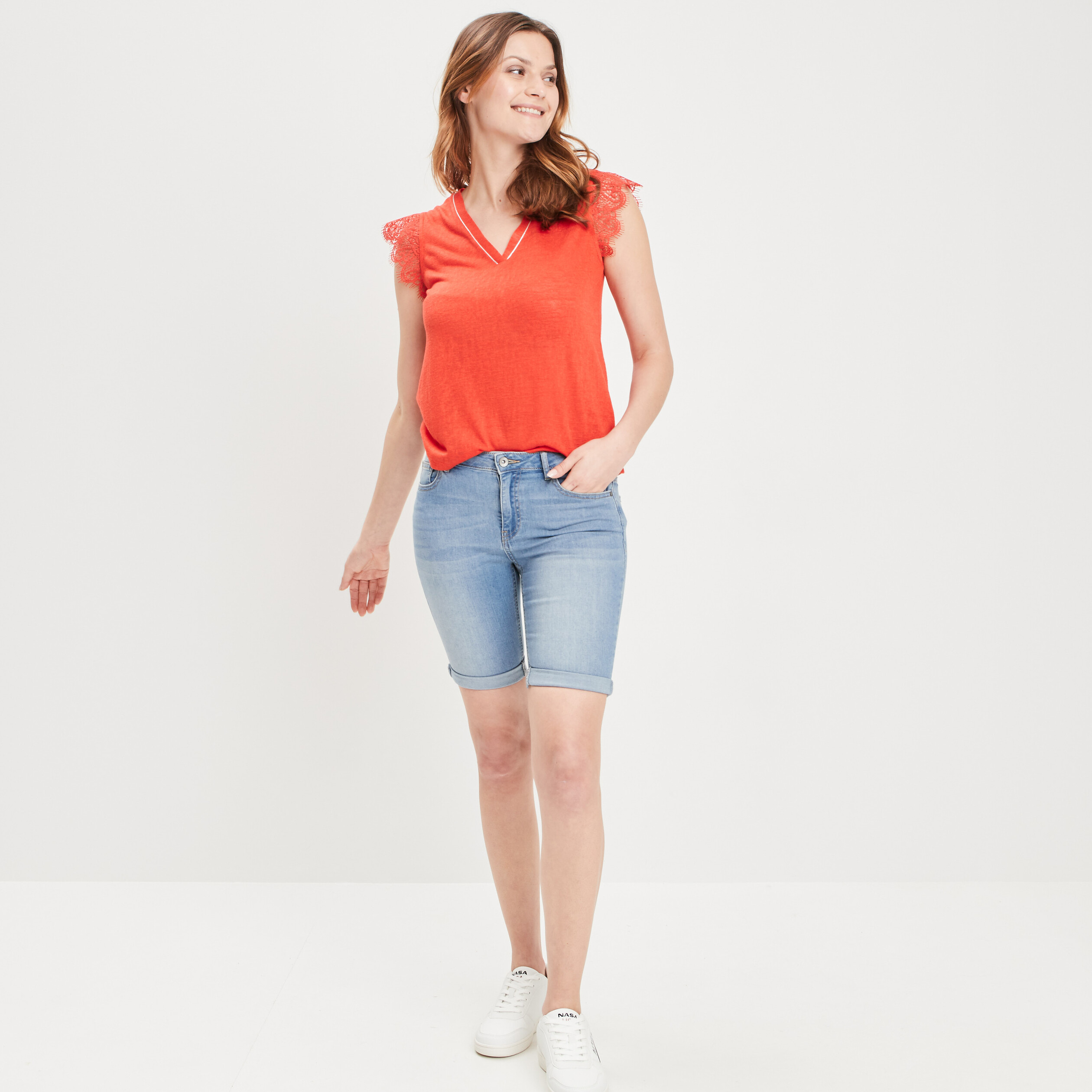 bermuda slim en jean denim double stone femme Bermuda slim en jean denim double stone femme