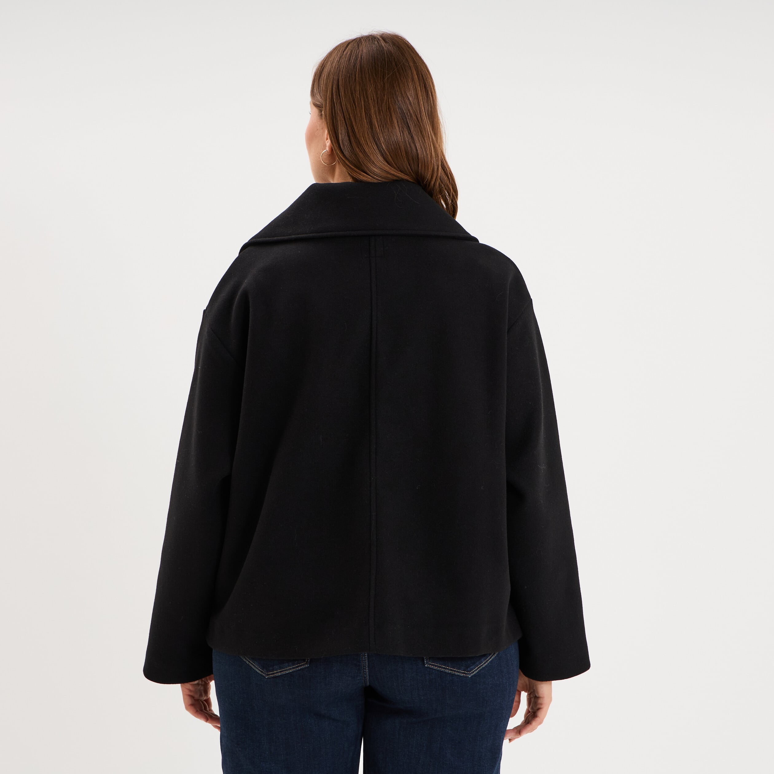 Manteau court double boutonnage noir femme grande taille