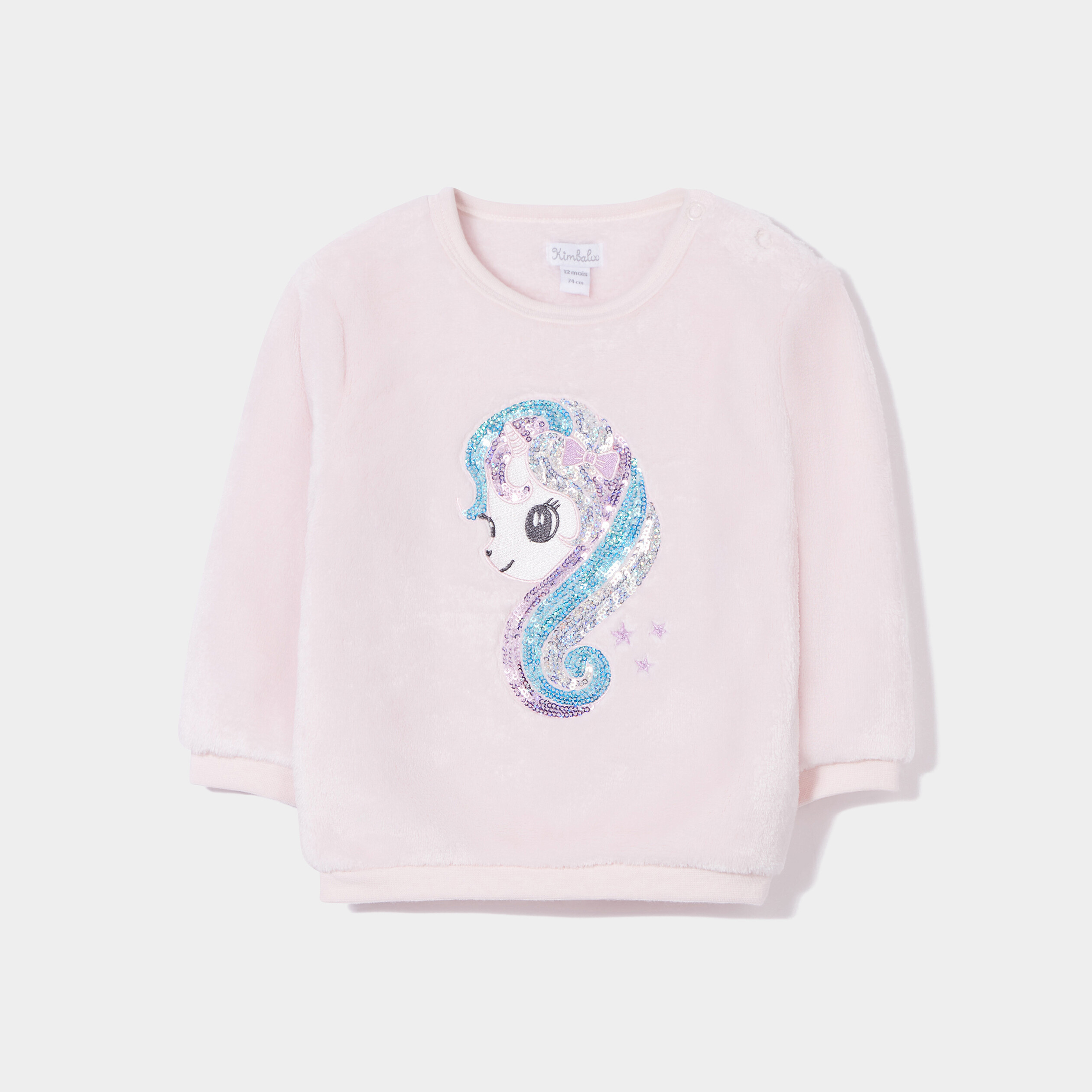 sweat velours a sequins boutonne rose clair bebef Sweat velours à sequins boutonné rose clair bébé fille