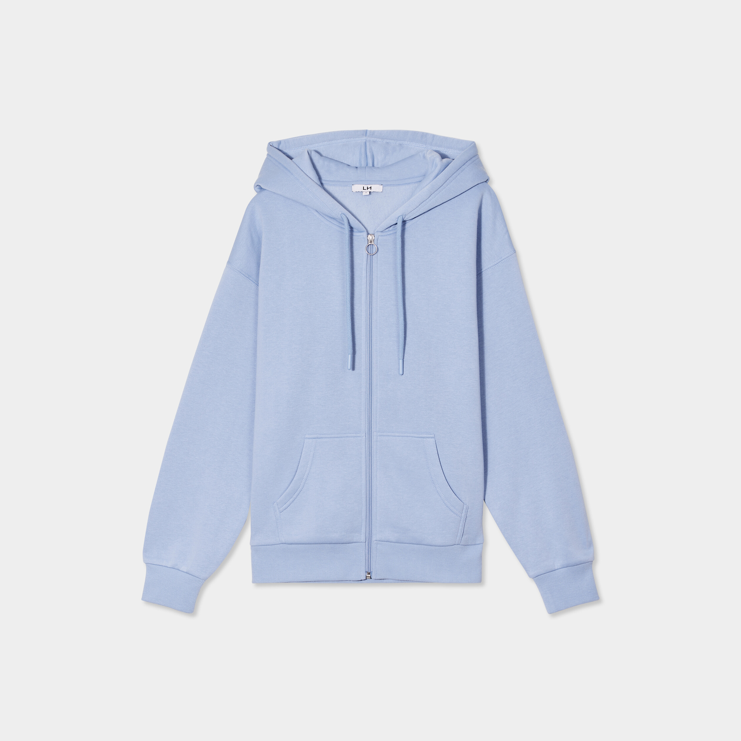 Sweat zippé à capuche molleton bleu clair femme
