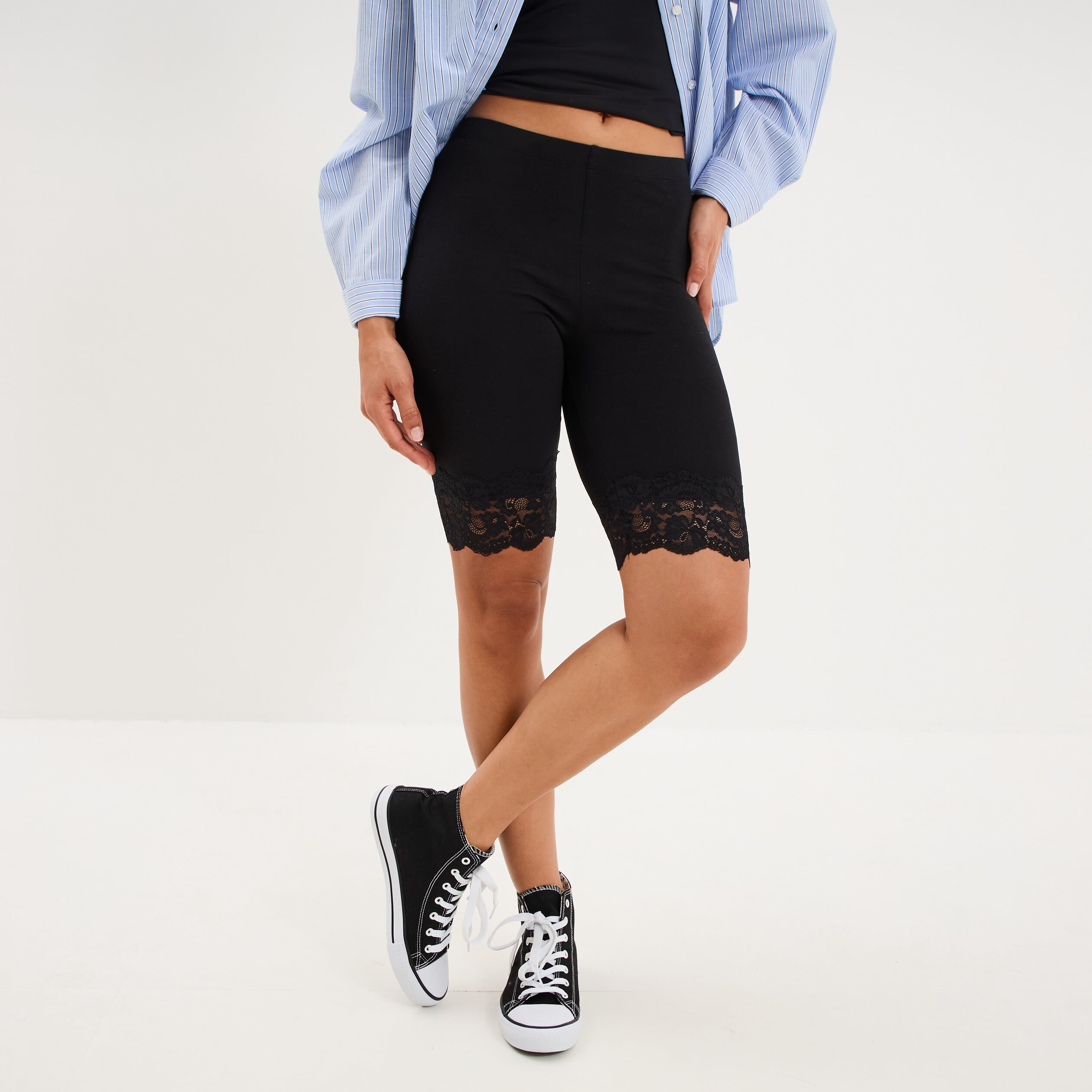 Short cycliste &agrave; dentelle noir femme