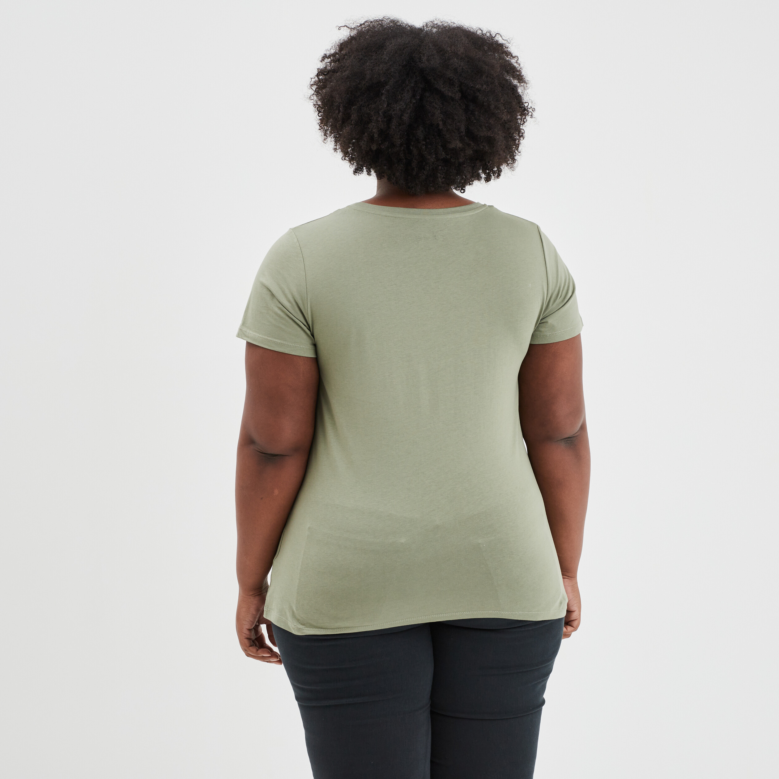 T-shirt col rond manches courtes Mickey vert kaki femme grande taille
