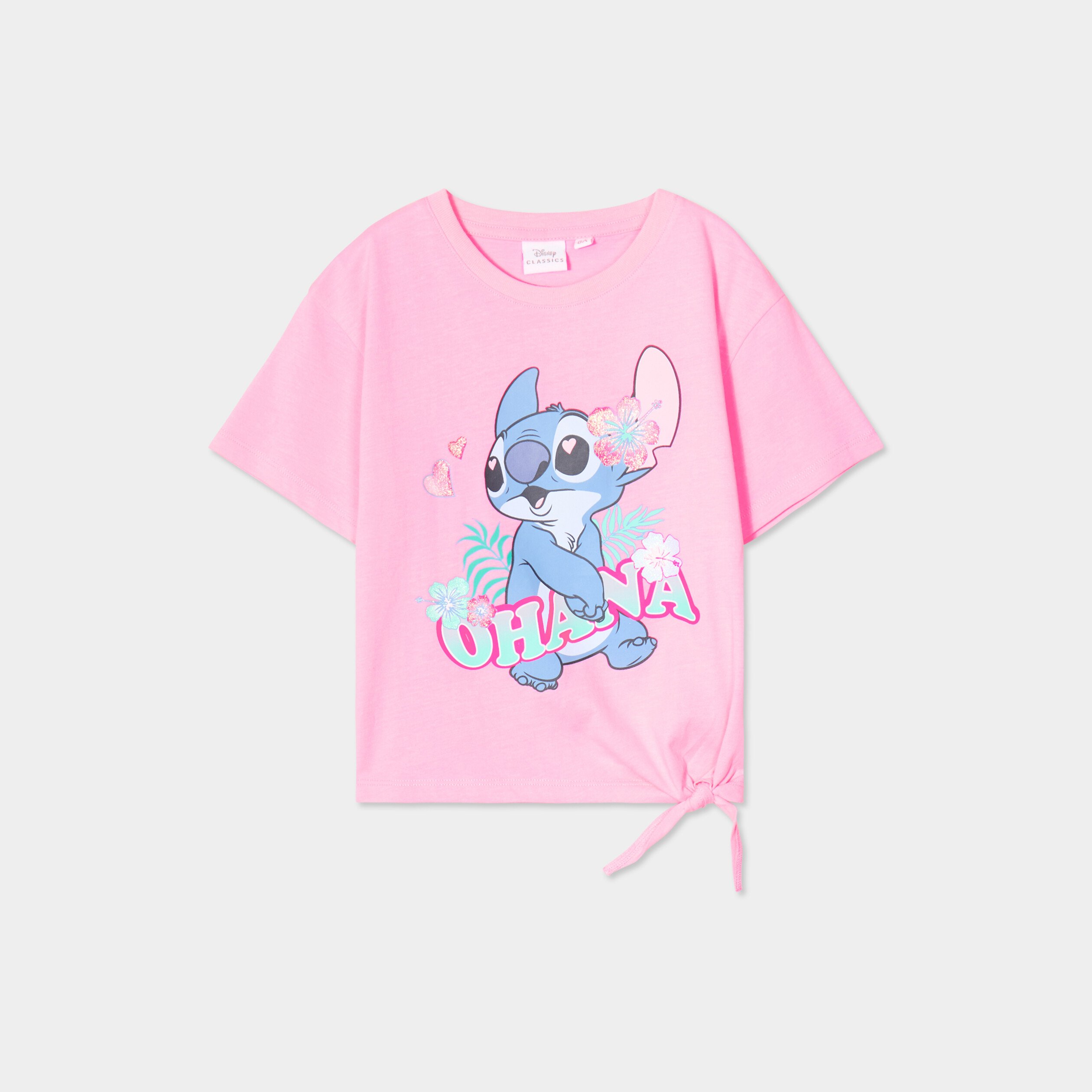 t shirt noue manches courtes stitch rose fille T-shirt noué manches courtes Stitch rose fille