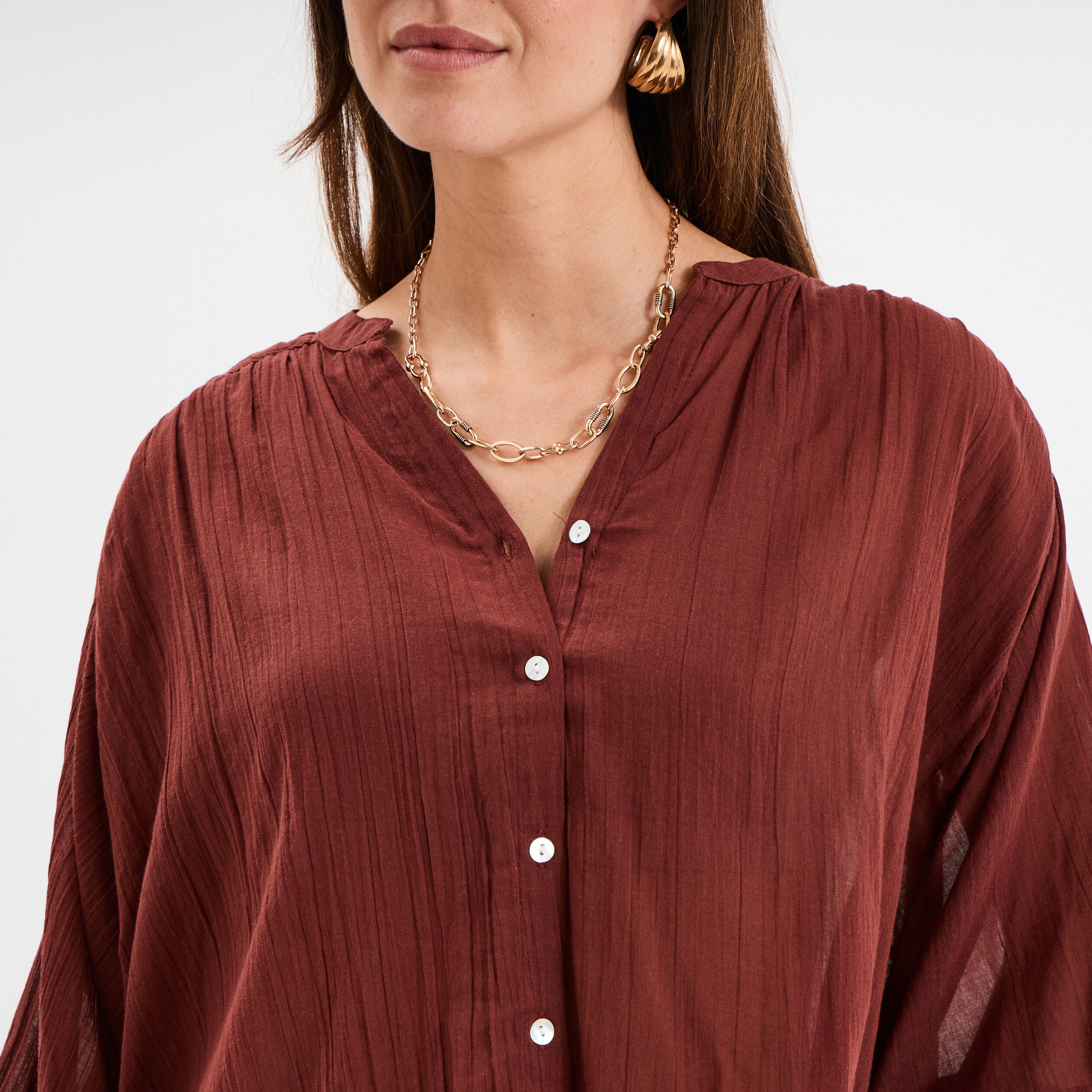 blouse oversize manches chauves souris marron femme Blouse oversize manches chauves-souris marron femme