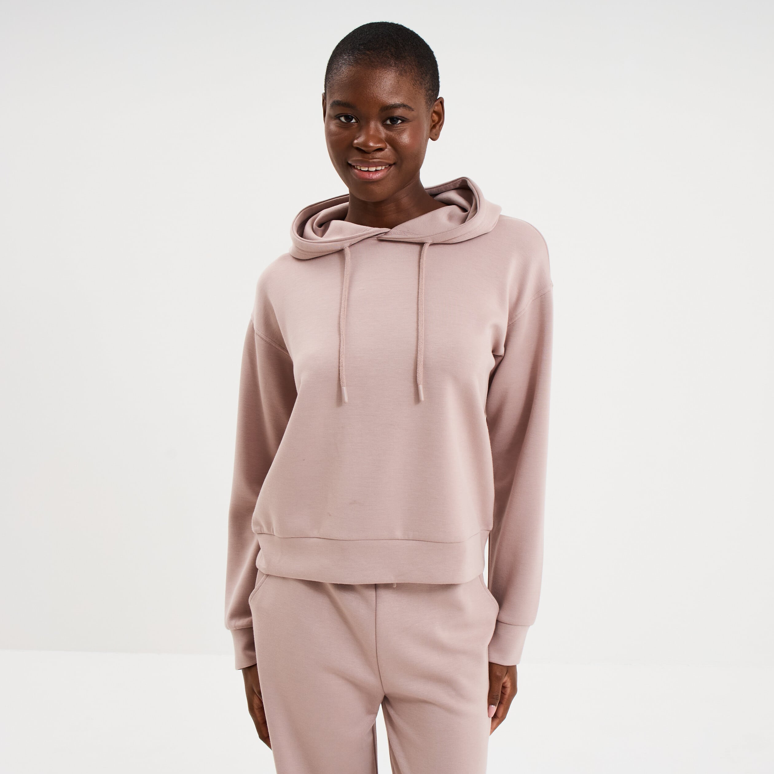 Sweat hoodie manches longues &agrave; capuche marron clair femme