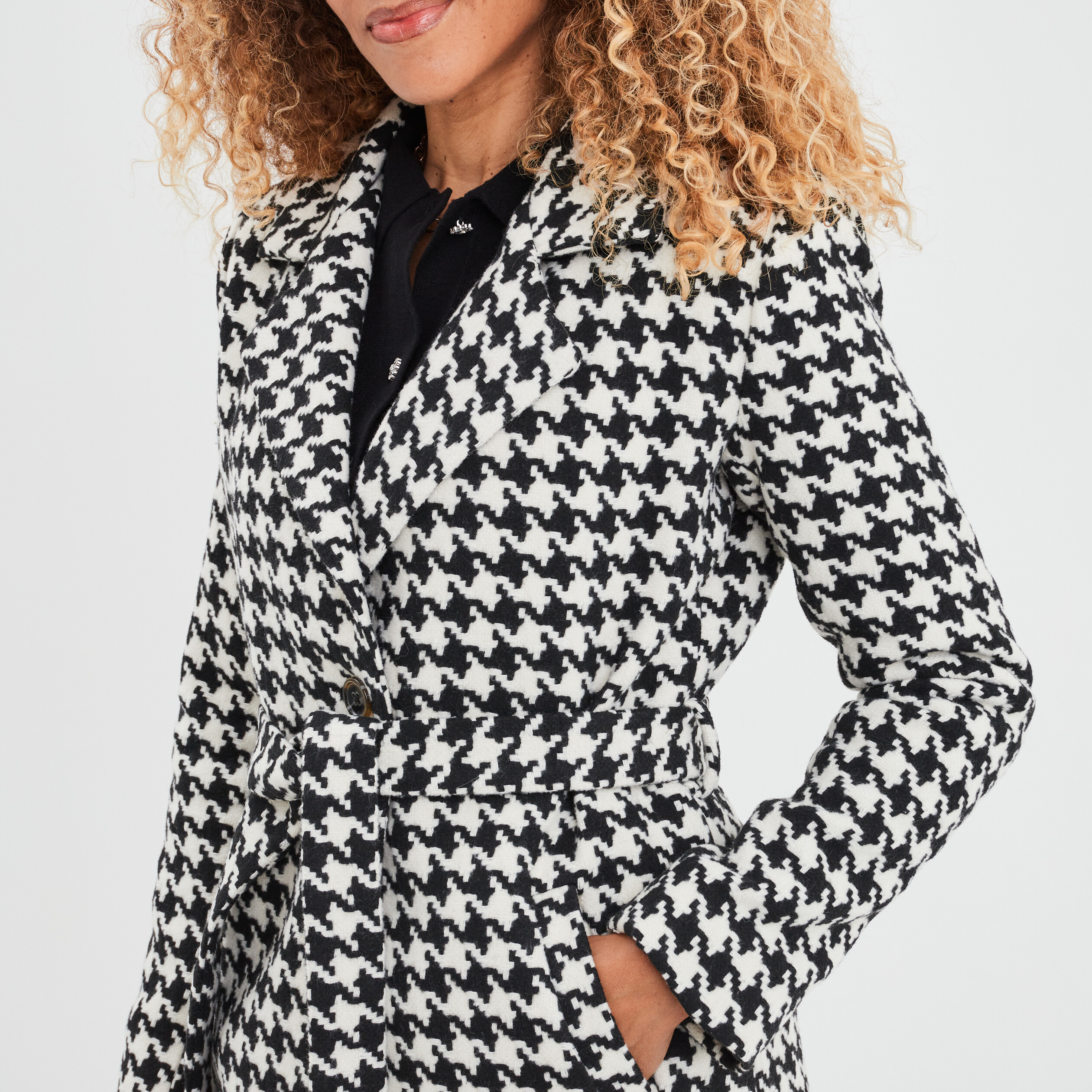 Manteau mi-long ceinturé ecru femme