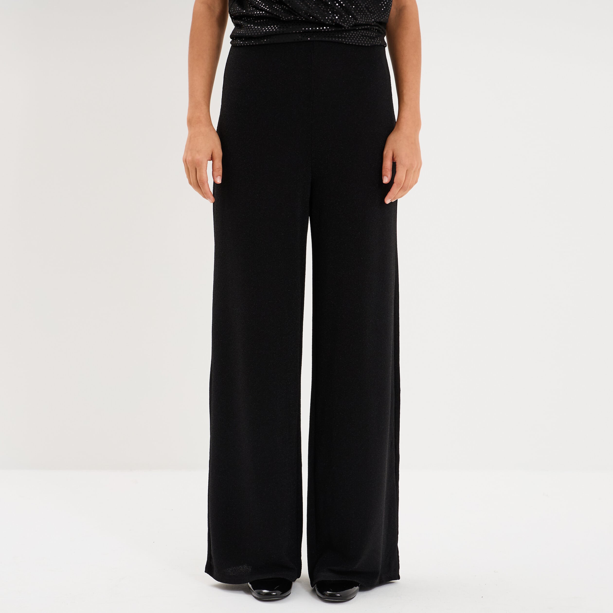 Pantalon large &agrave; paillettes noir femme