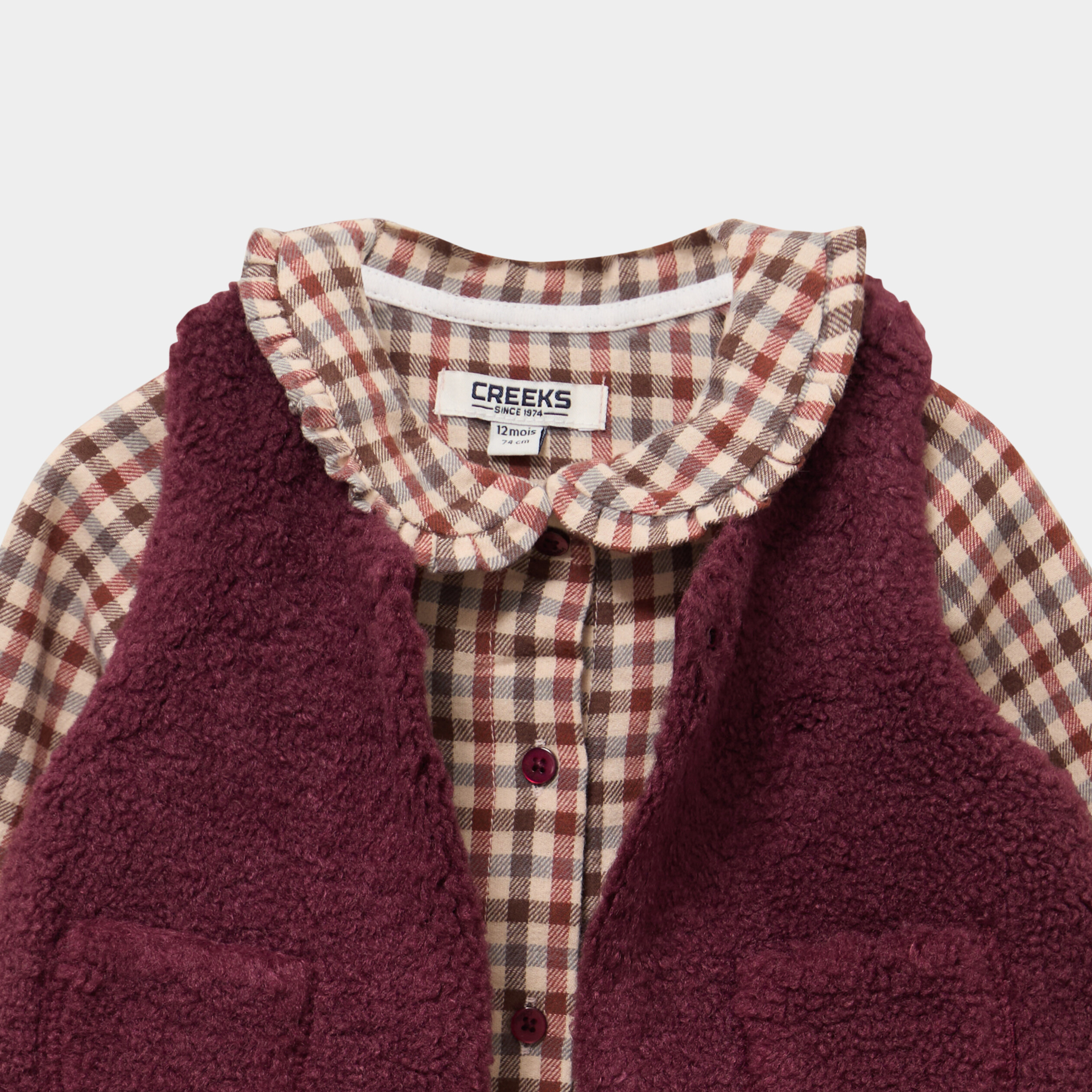 Ensemble pantalon t-shirt gilet polaire bordeaux b&eacute;b&eacute; fille