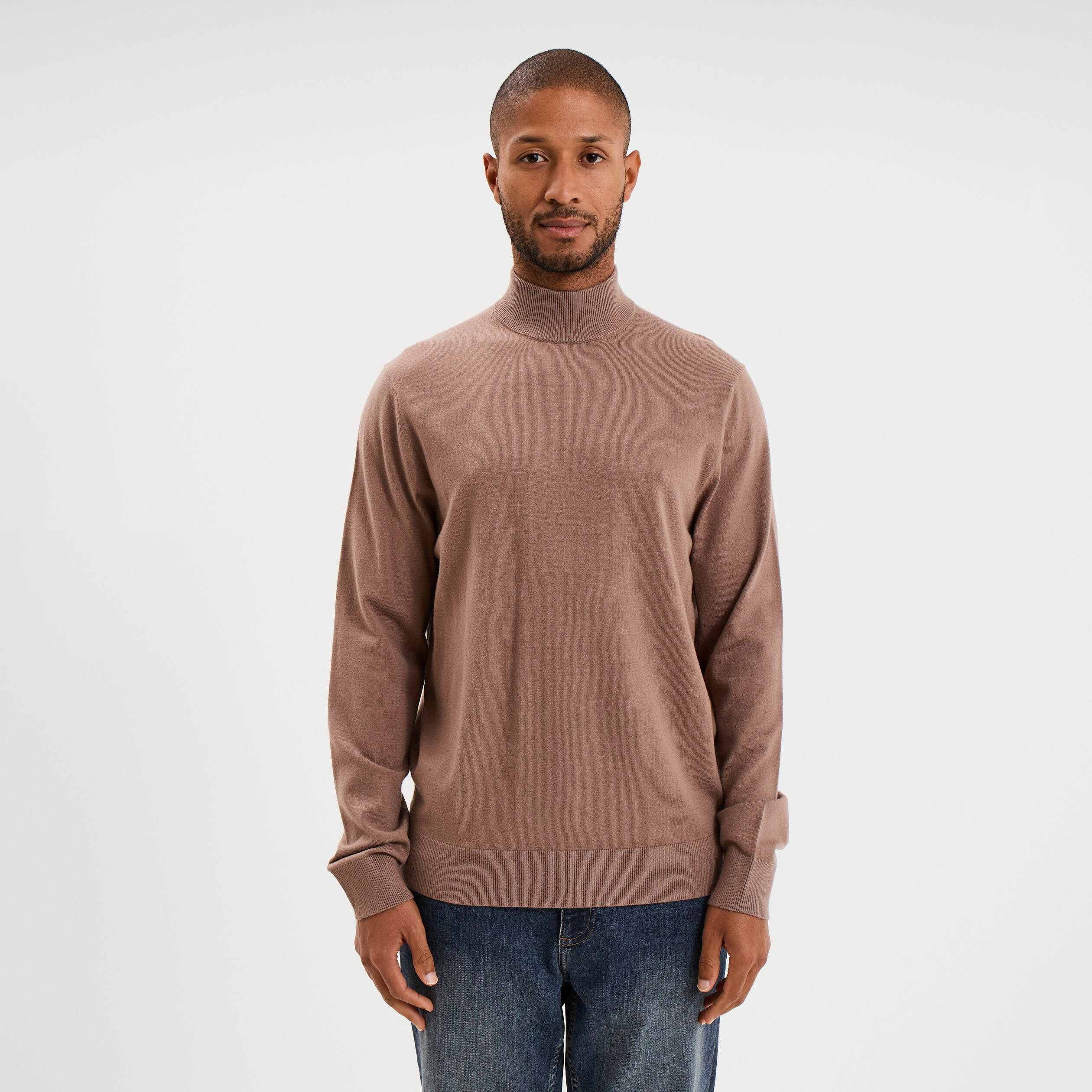 Pull col montant manches longues gris homme