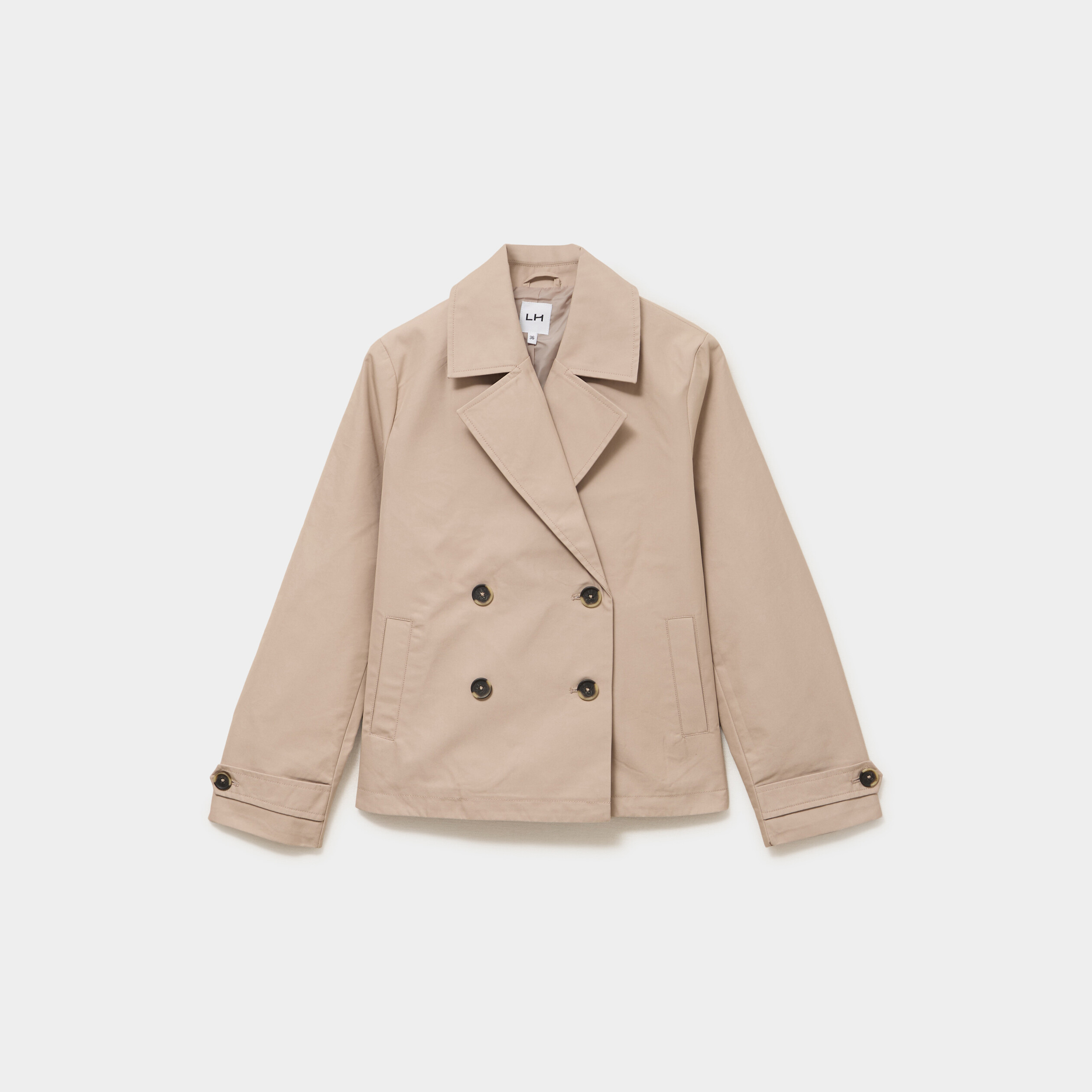 Trench court double boutonnage beige femme