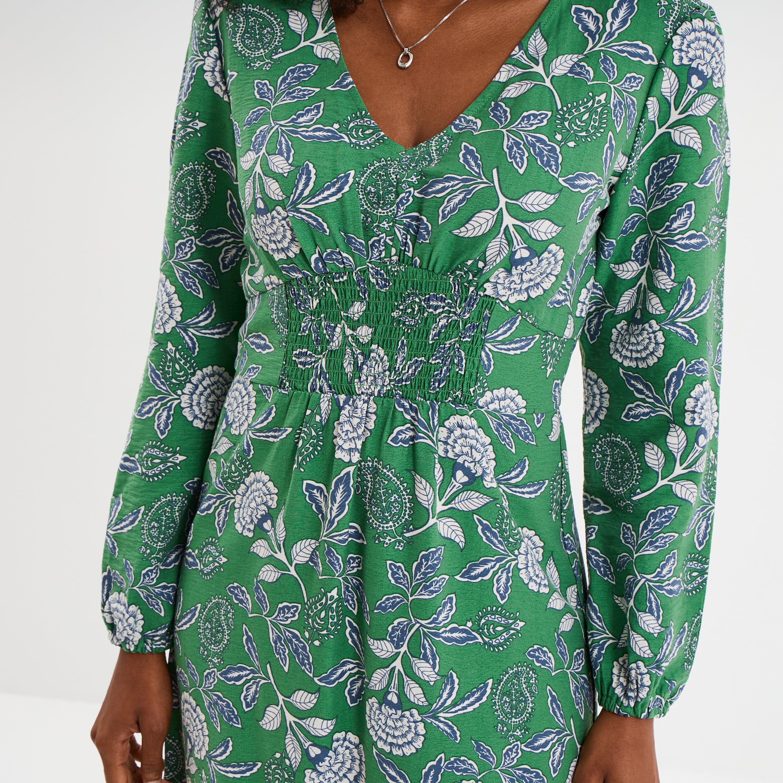 Robe longue empire manches longues vert menthe femme