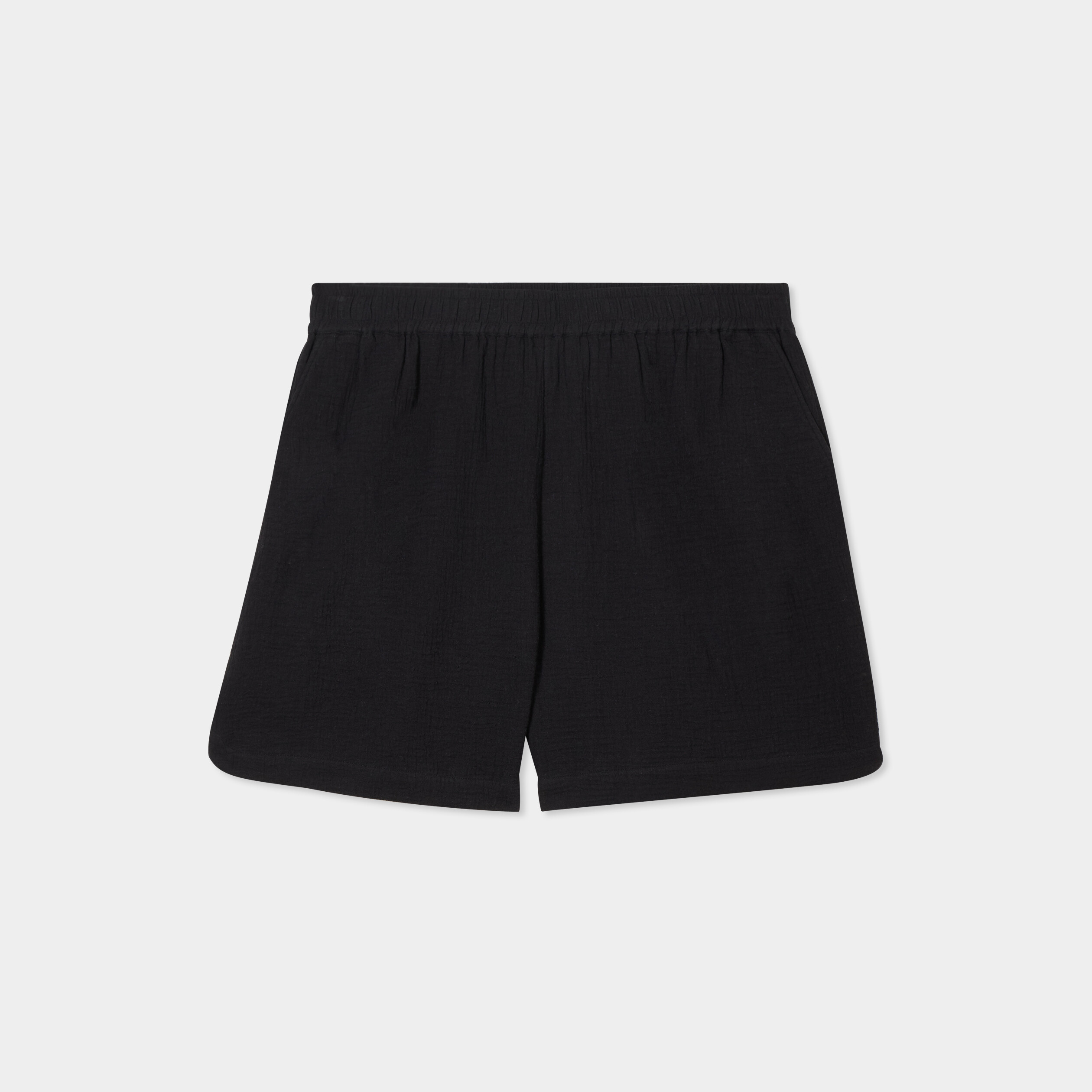 short droit elastique gaze de coton noir femmegt Short droit élastiqué gaze de coton noir femme grande taille