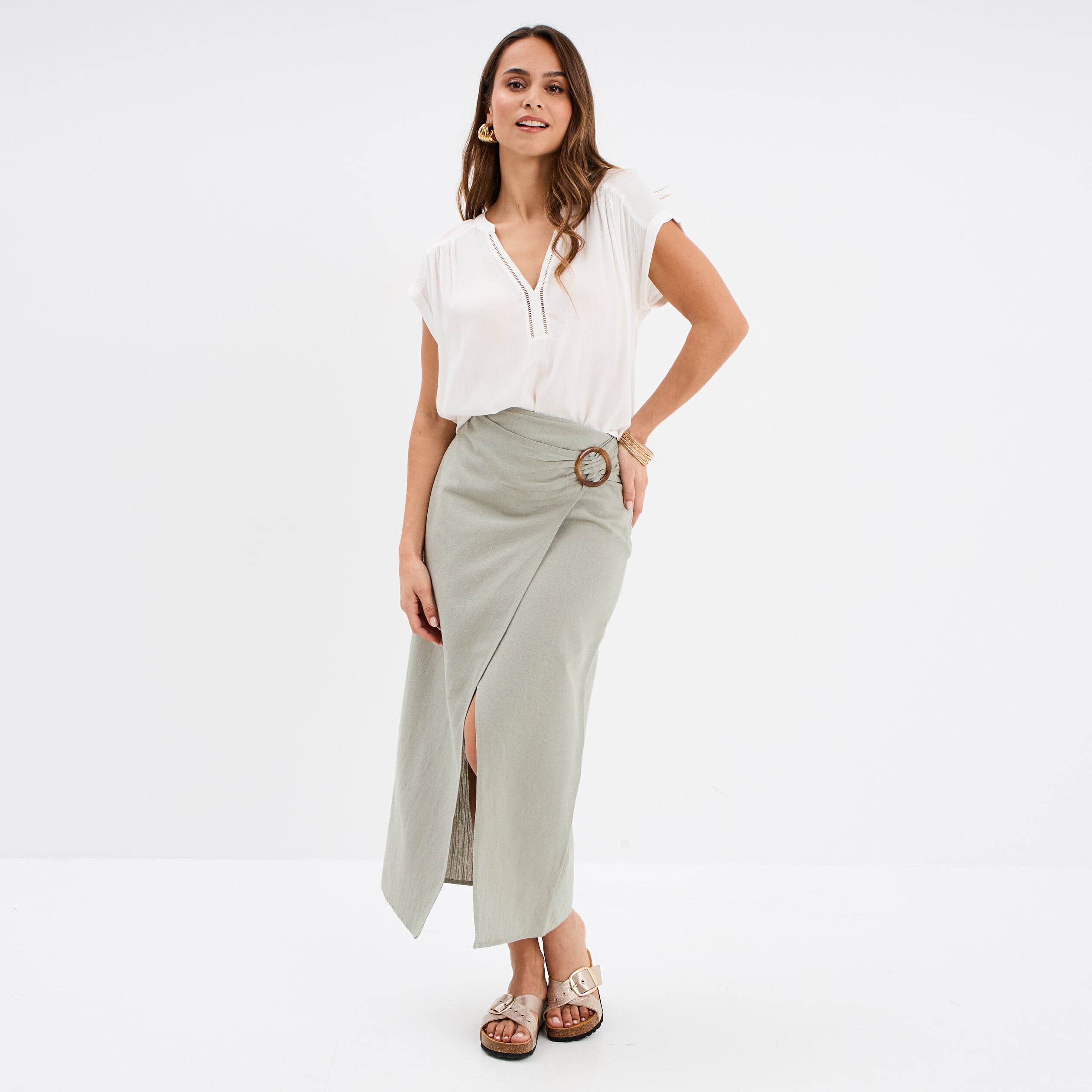 Blouse cr&eacute;pon manches courtes blanc femme