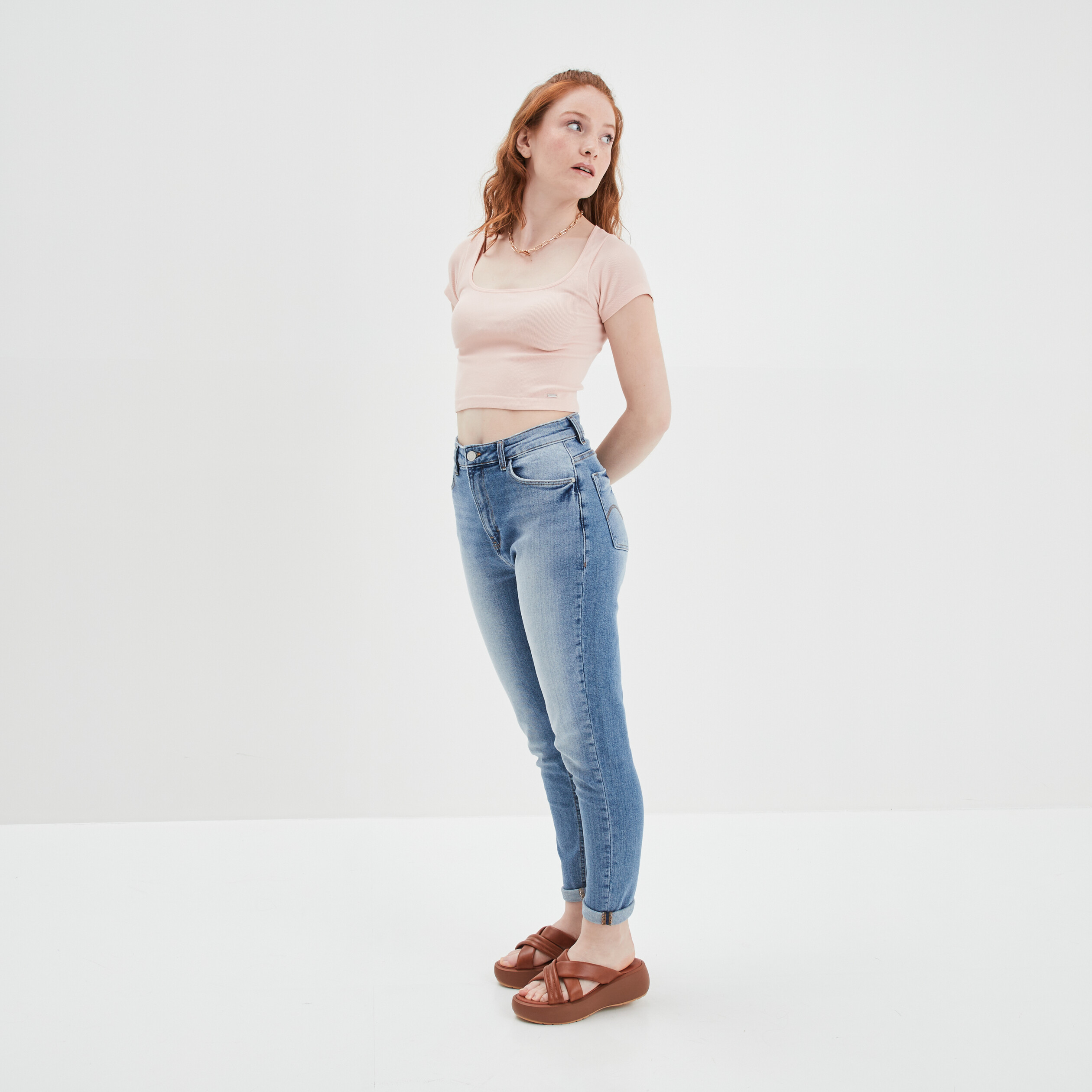 t shirt cropped encolure carree creeks rose poudree femme T-shirt cropped encolure carrée Creeks rose poudrée femme