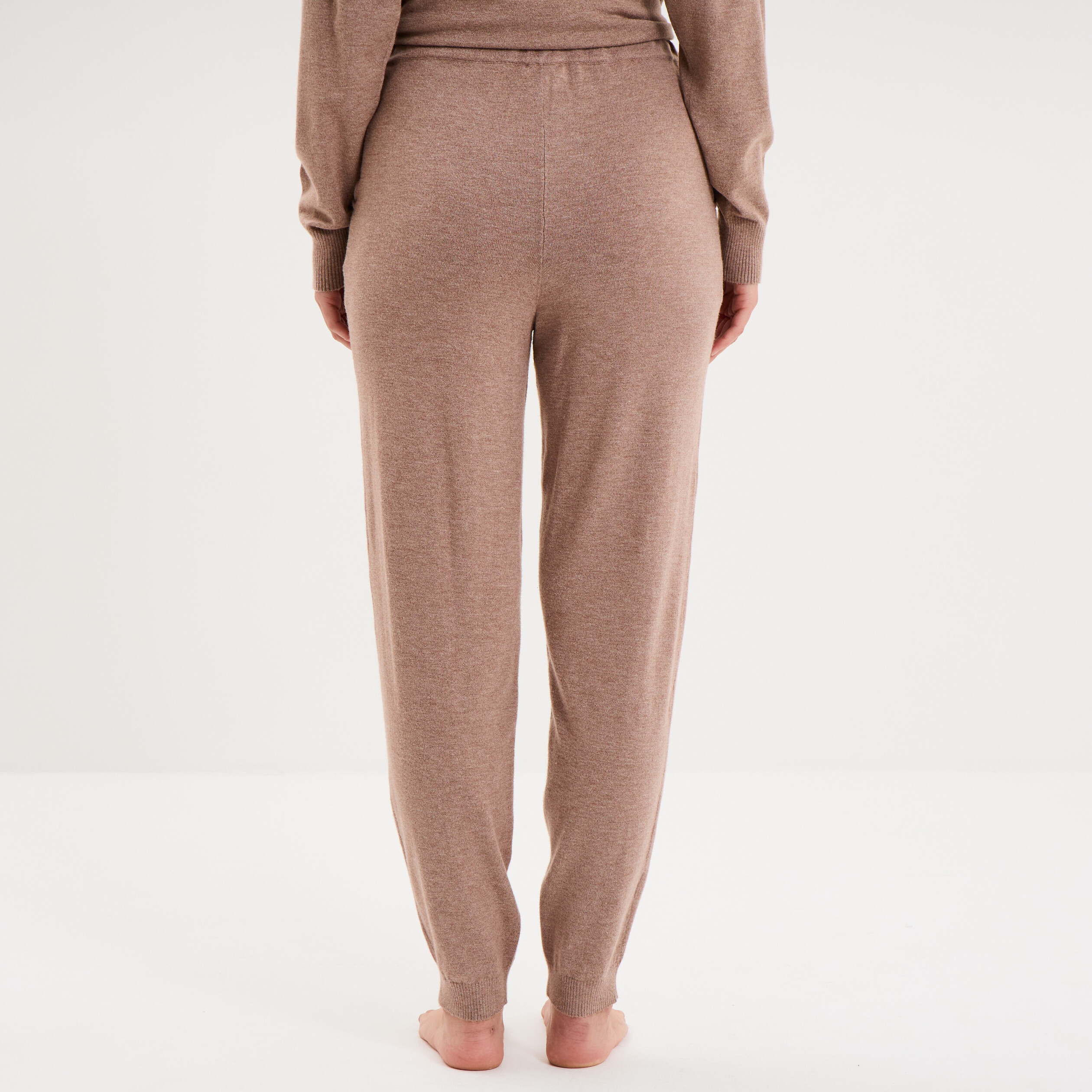 Bas de pyjama jogger en maille marron chocolat femme