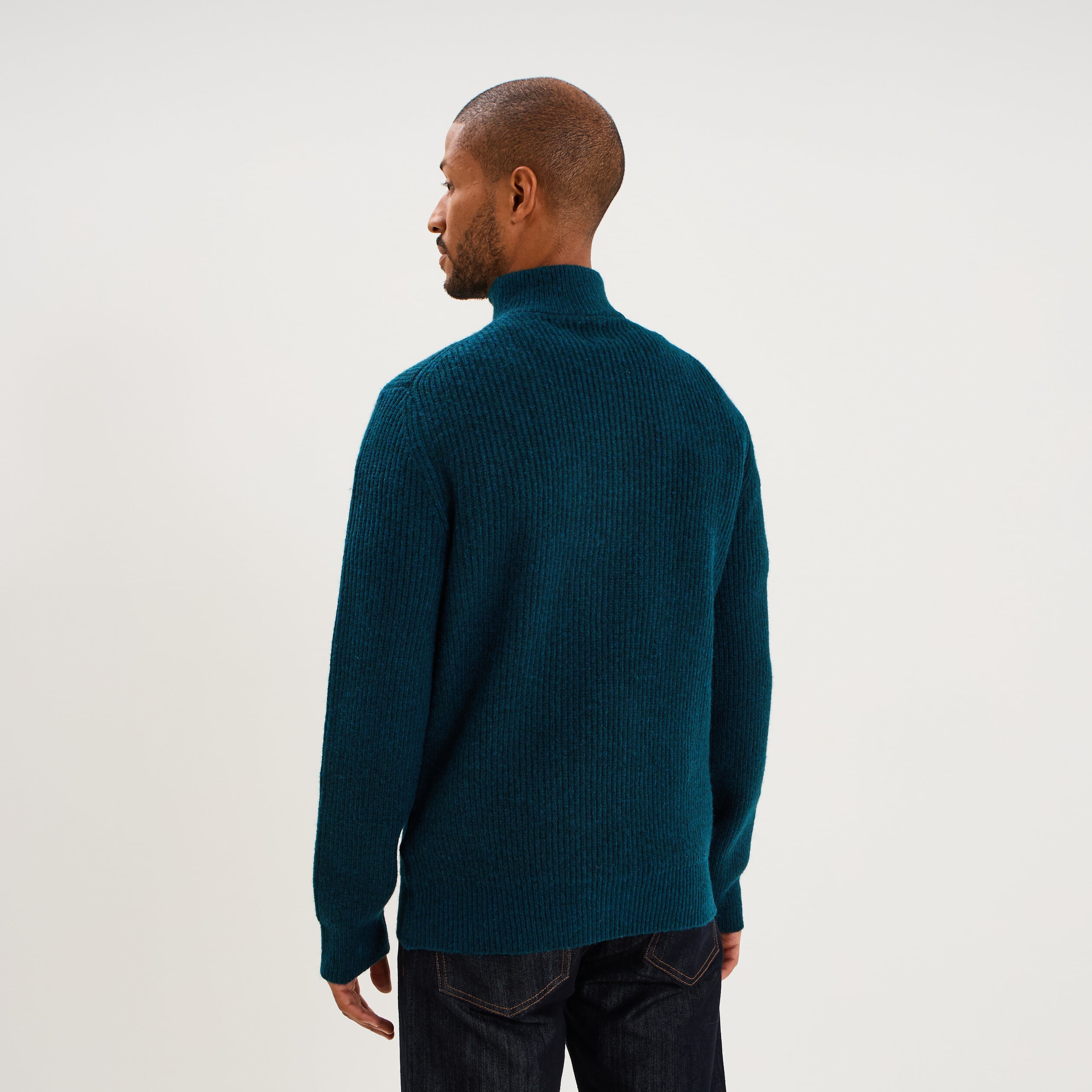 Pull avec col camionneur c&ocirc;tel&eacute; bleu canard homme