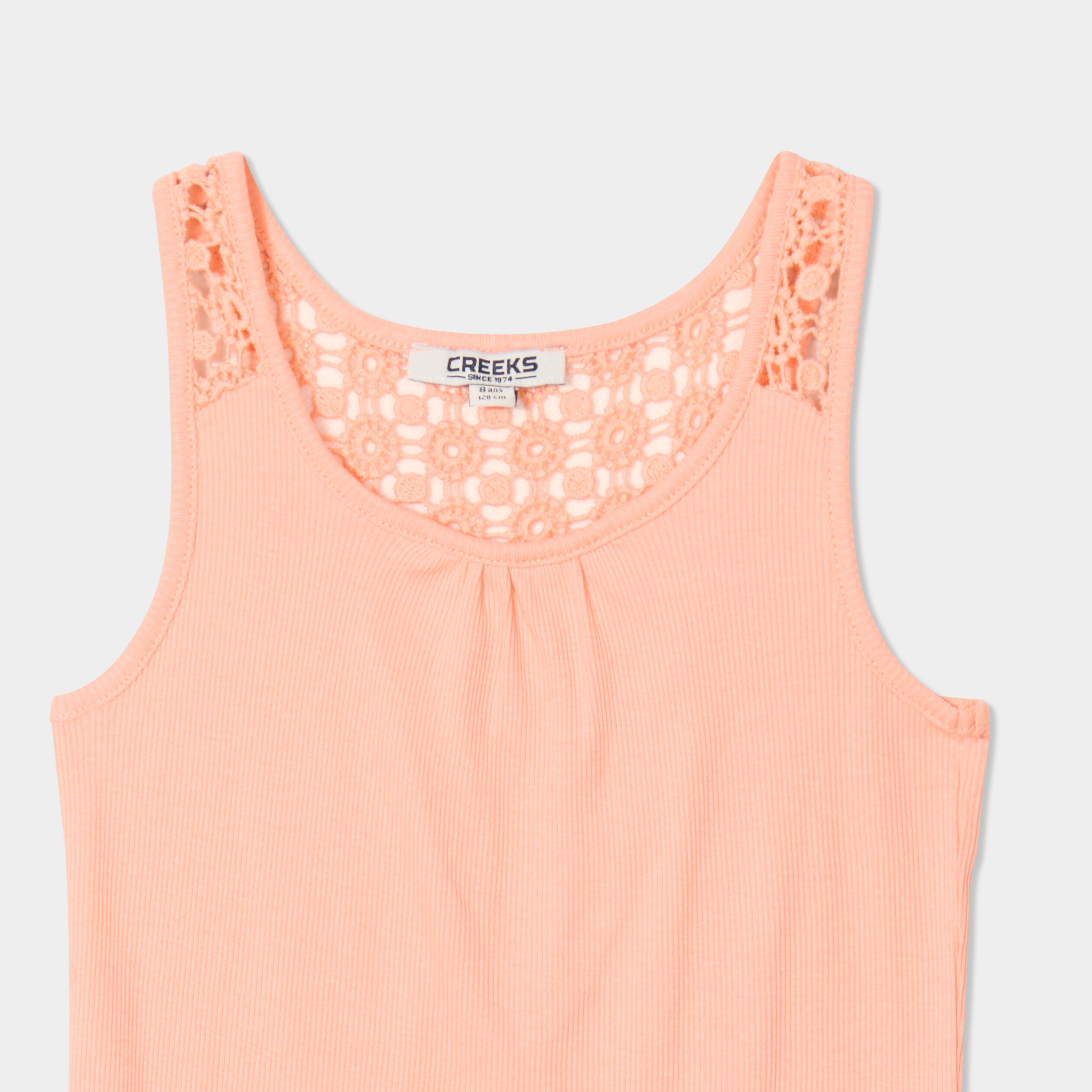 debardeur cotele dos macrame creeks rose saumon fille Débardeur côtelé dos macramé Creeks rose saumon fille
