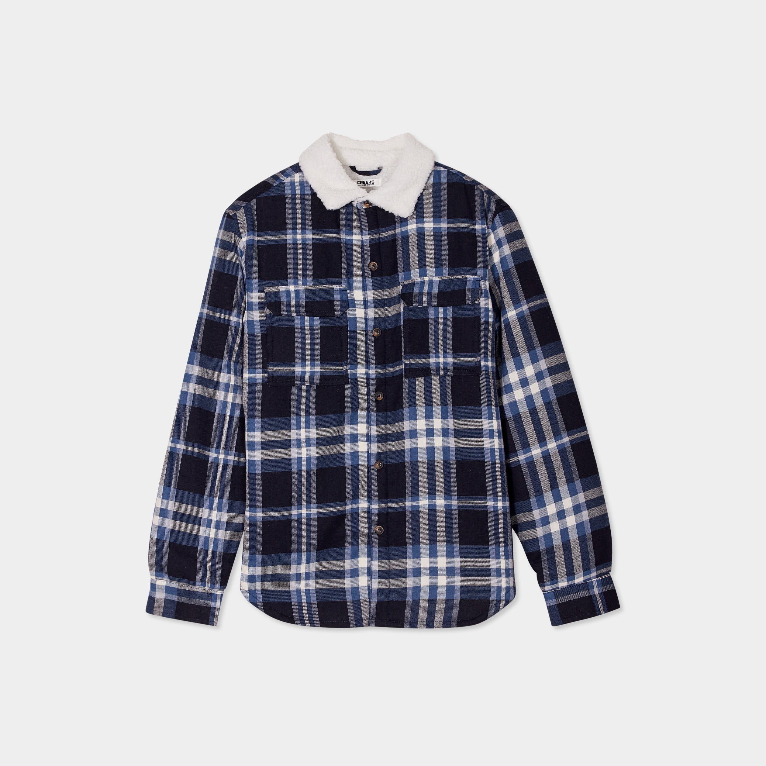 Surchemise carreaux doubl&eacute;e effet sherpa bleu homme
