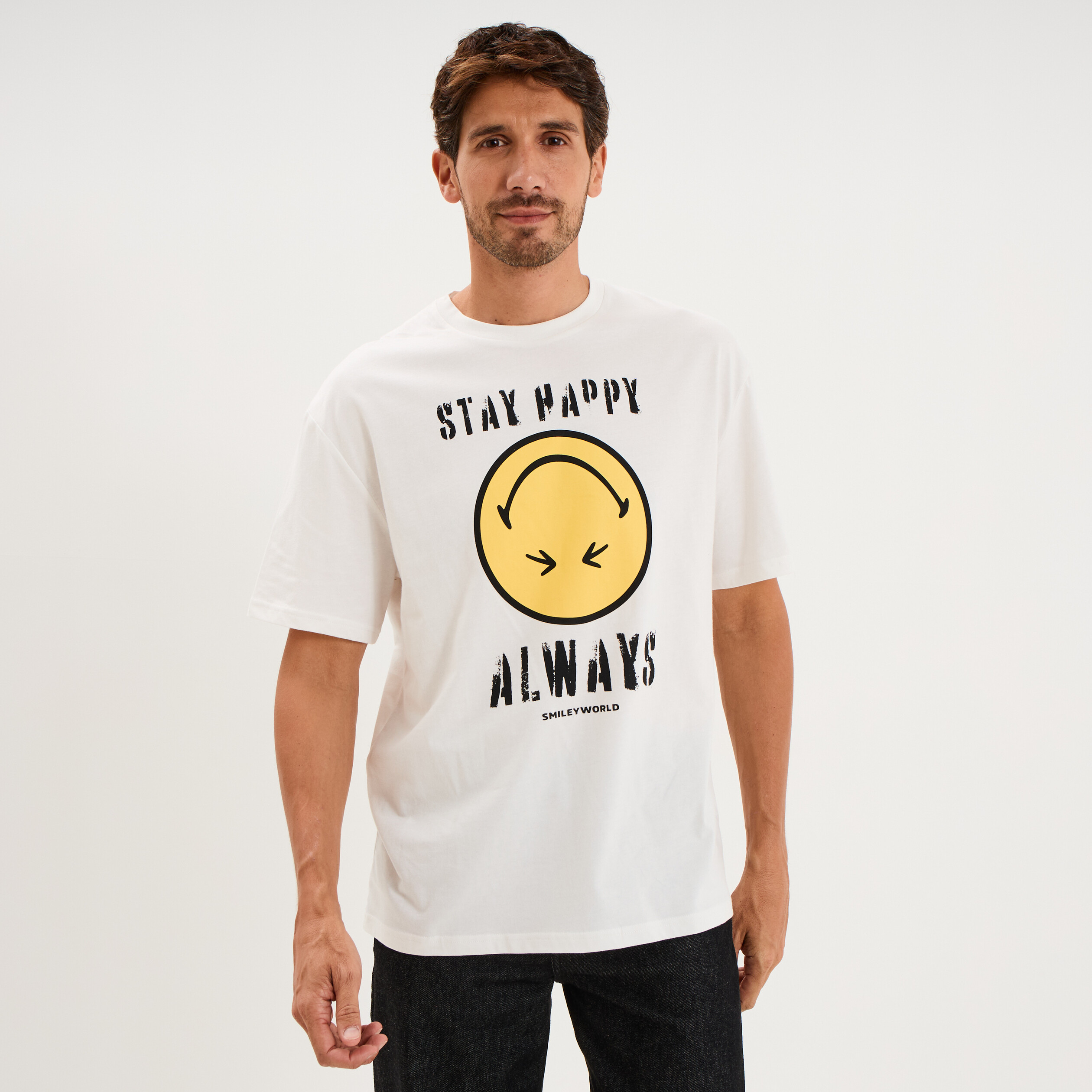 T-shirt regular col rond manches courtes blanc homme