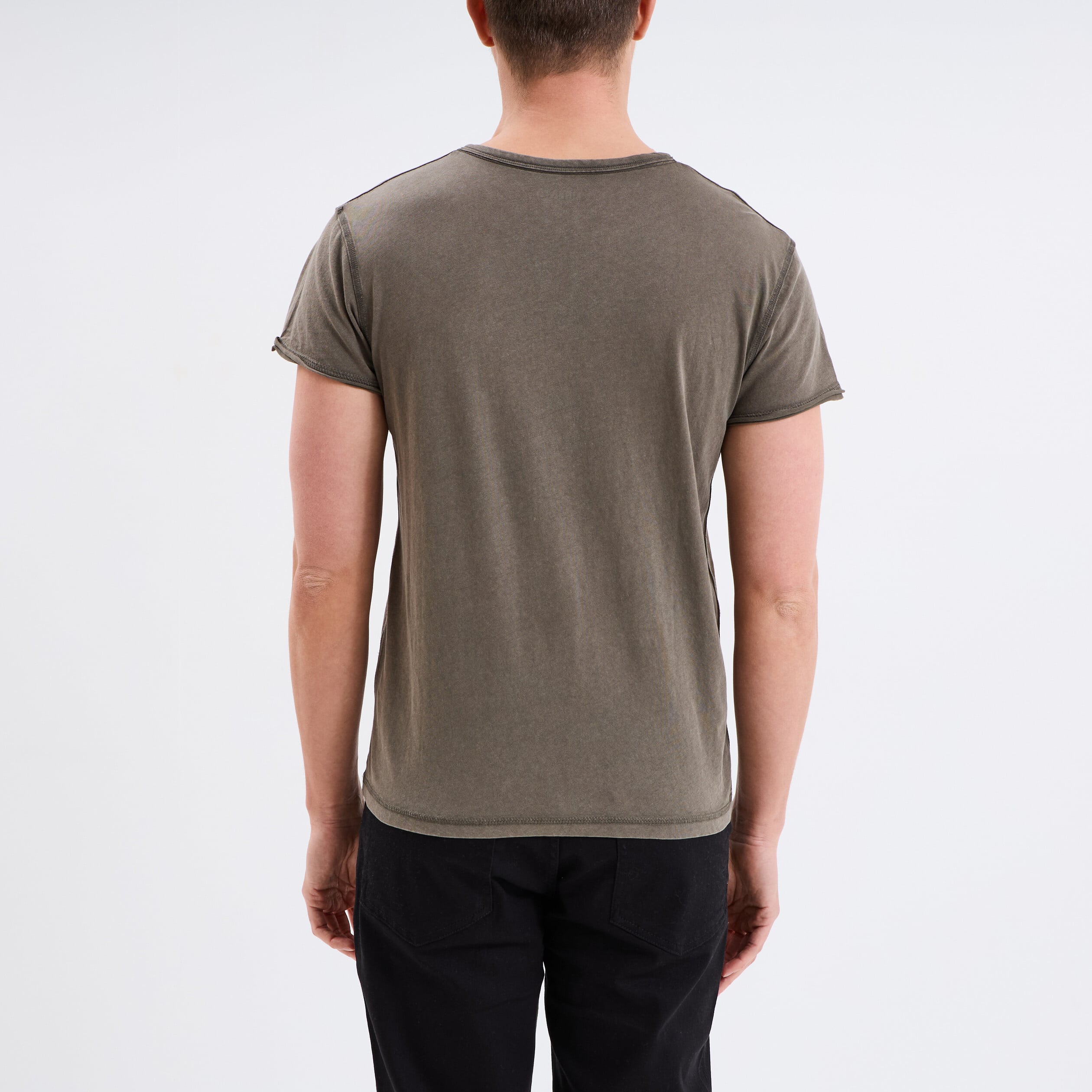 T-shirt col tunisien manches courte vert kaki homme