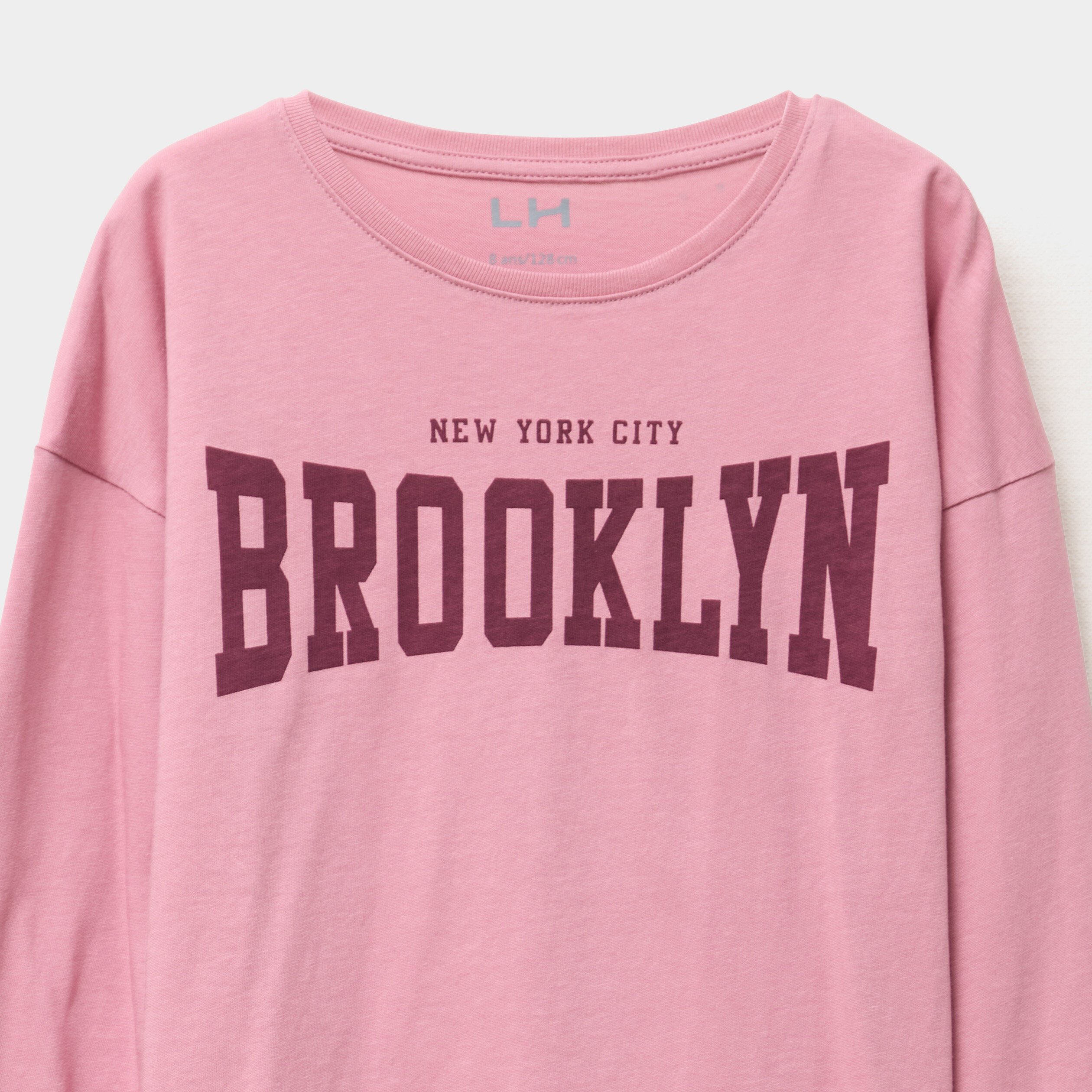T-shirt col rond manches longues coton vieux rose fille