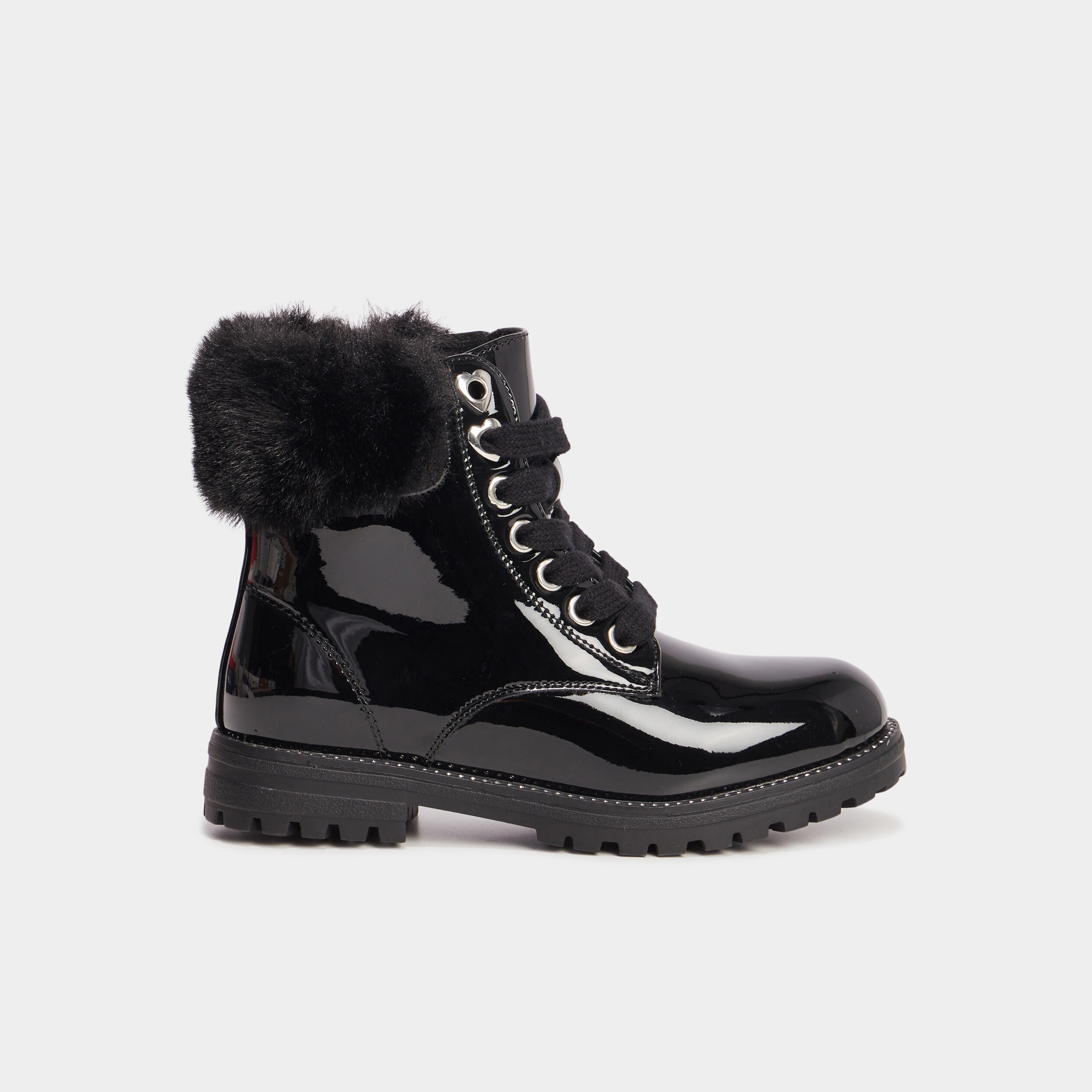 Bottines vernies bords fausse fourrure noir fille