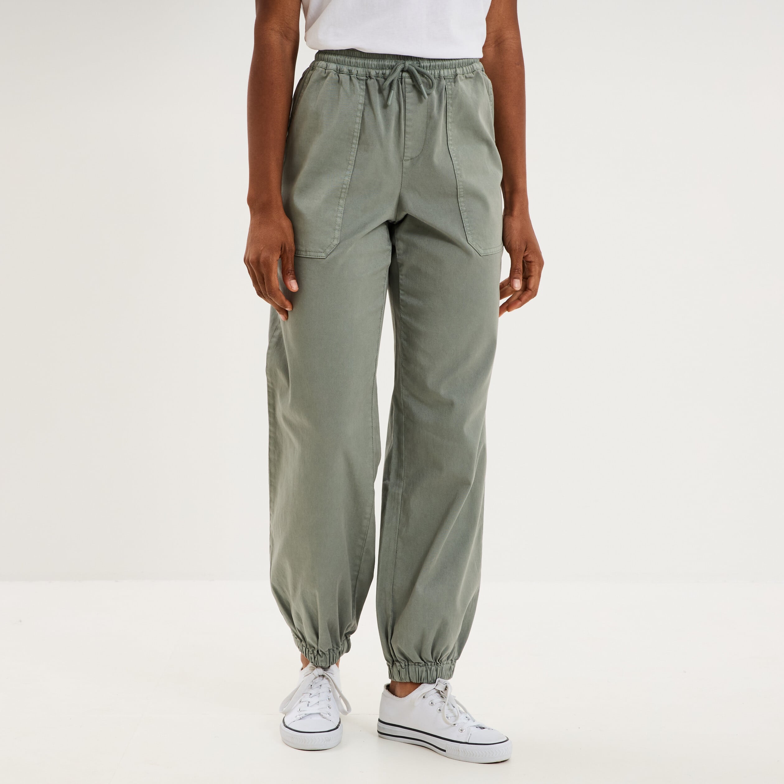 Pantalon molleton cargo droit cropped vert pastel femme