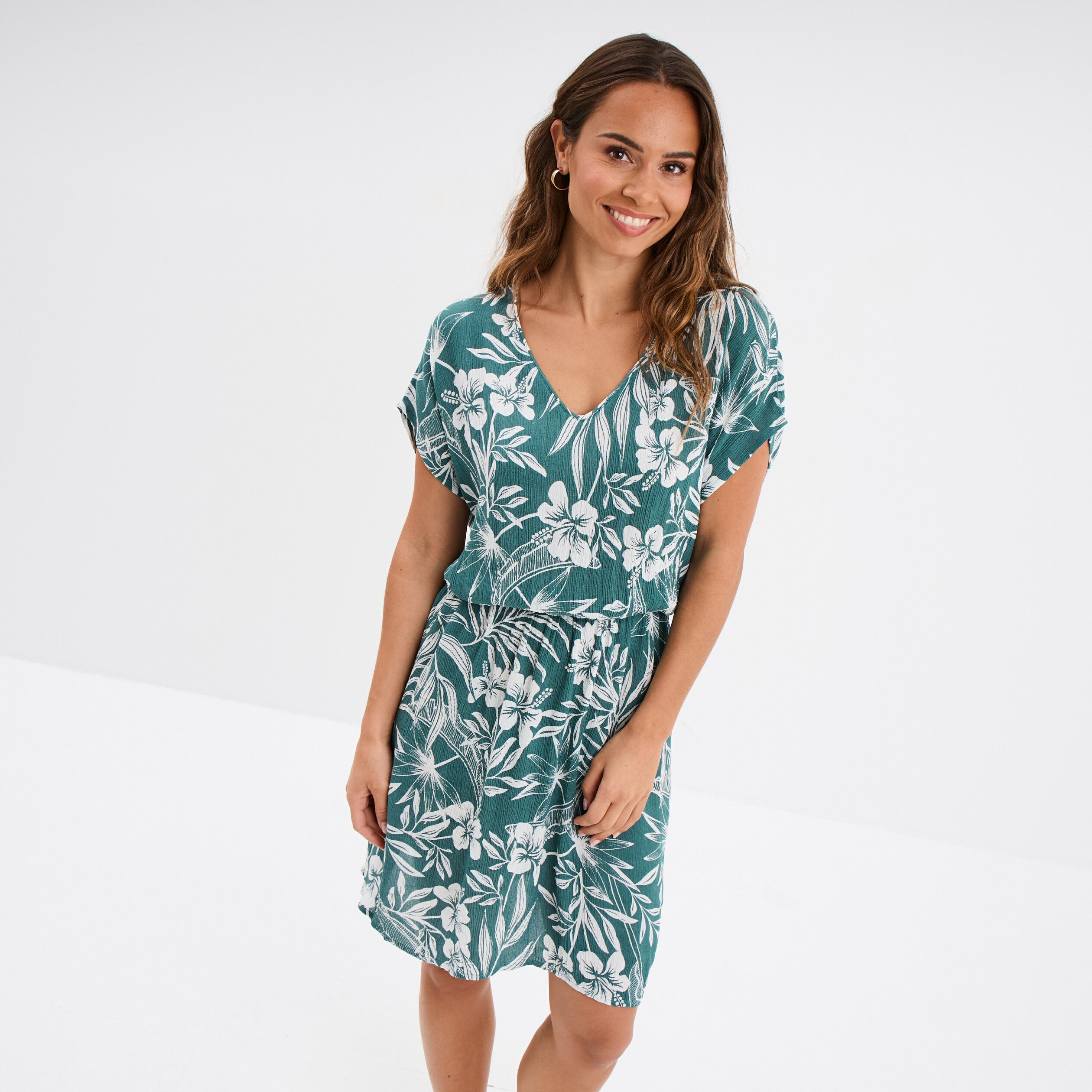 robe caftant courte col en v vert fonce femme Robe caftant courte col en V vert foncé femme