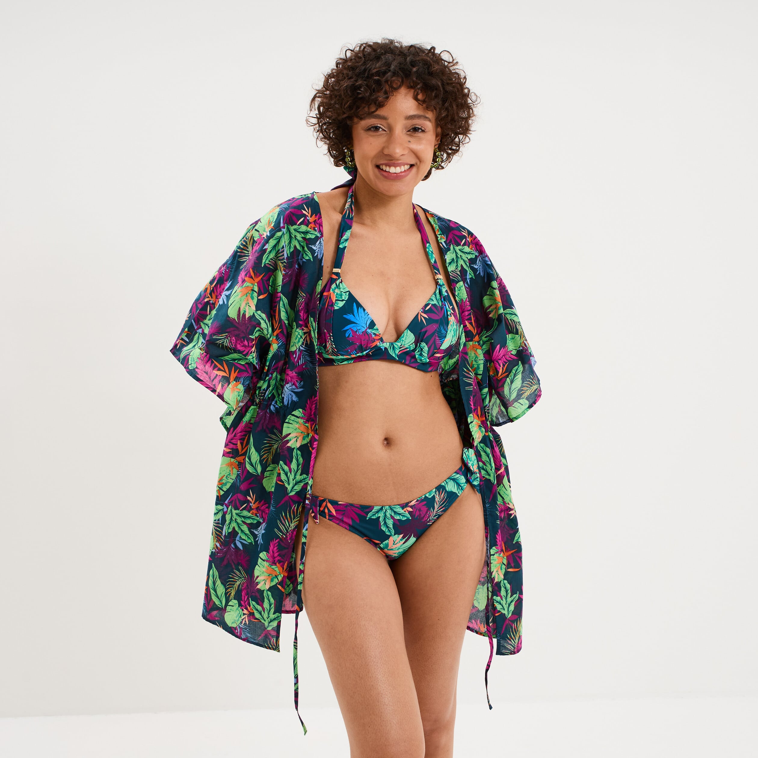 Haut de maillot de bain forme triangle bleu p&eacute;trole femme