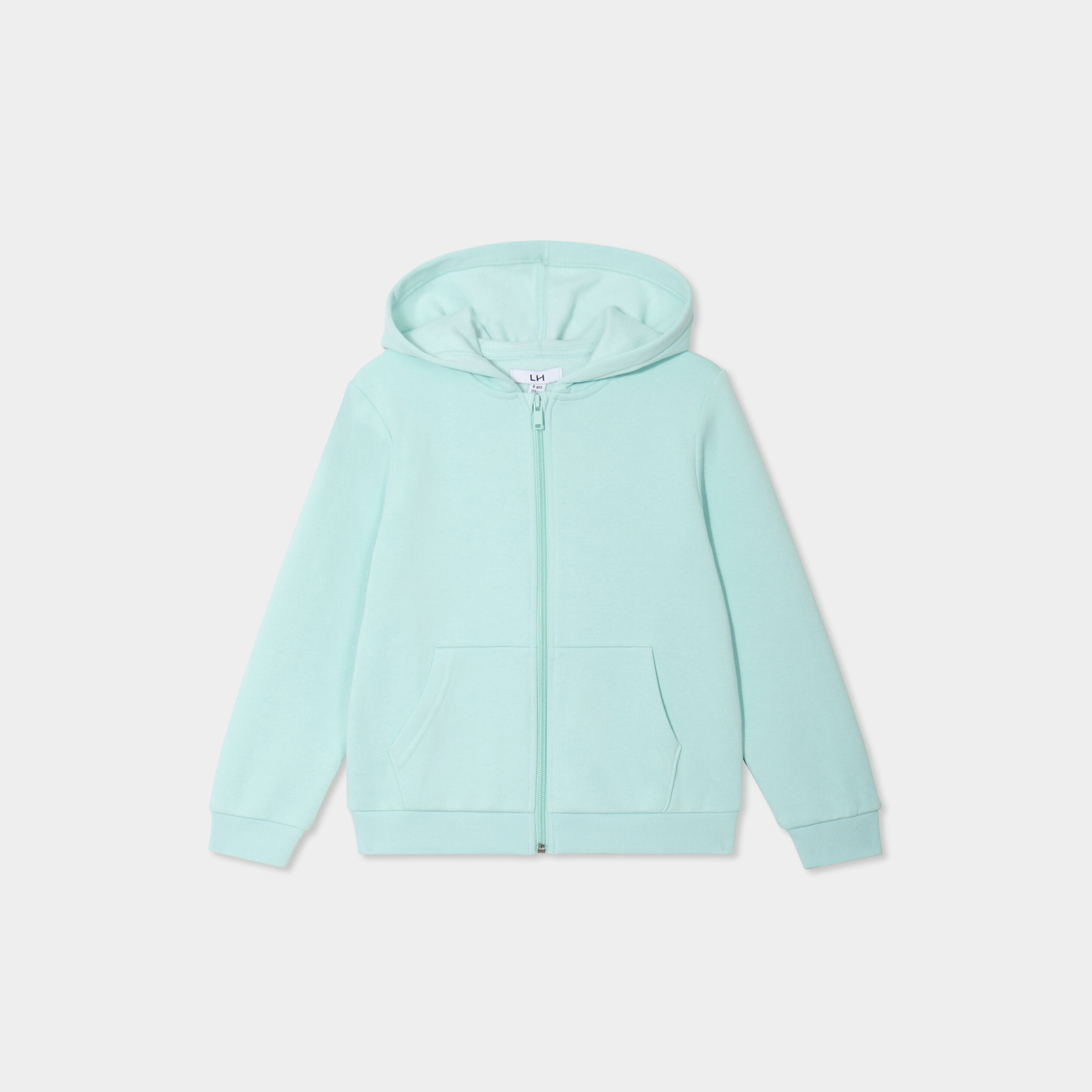 Sweat zipp&eacute; &agrave; capuche droit molleton vert pastel fille