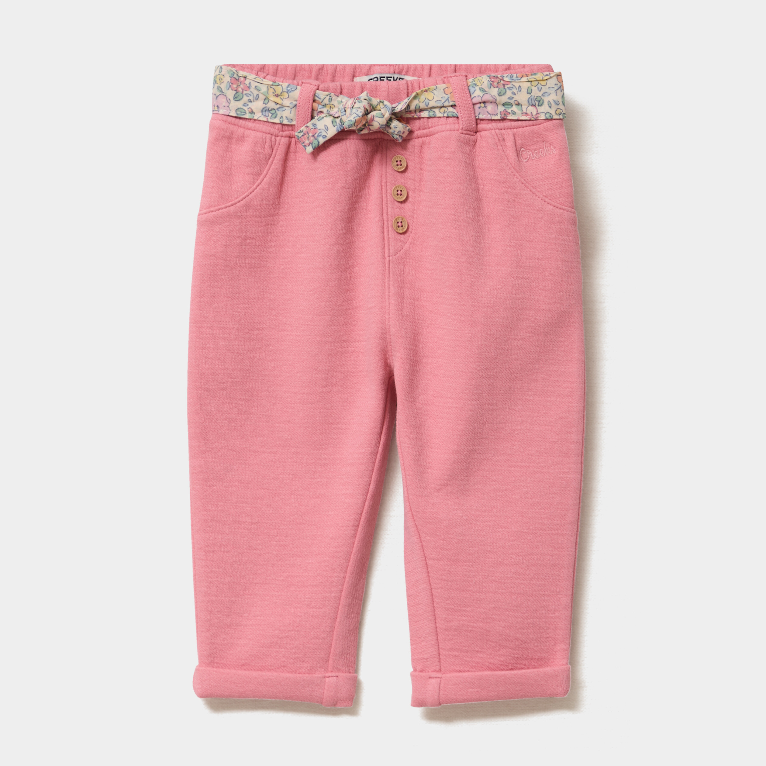 Pantalon cigarette en maille &agrave; ceinture rose b&eacute;b&eacute; fille
