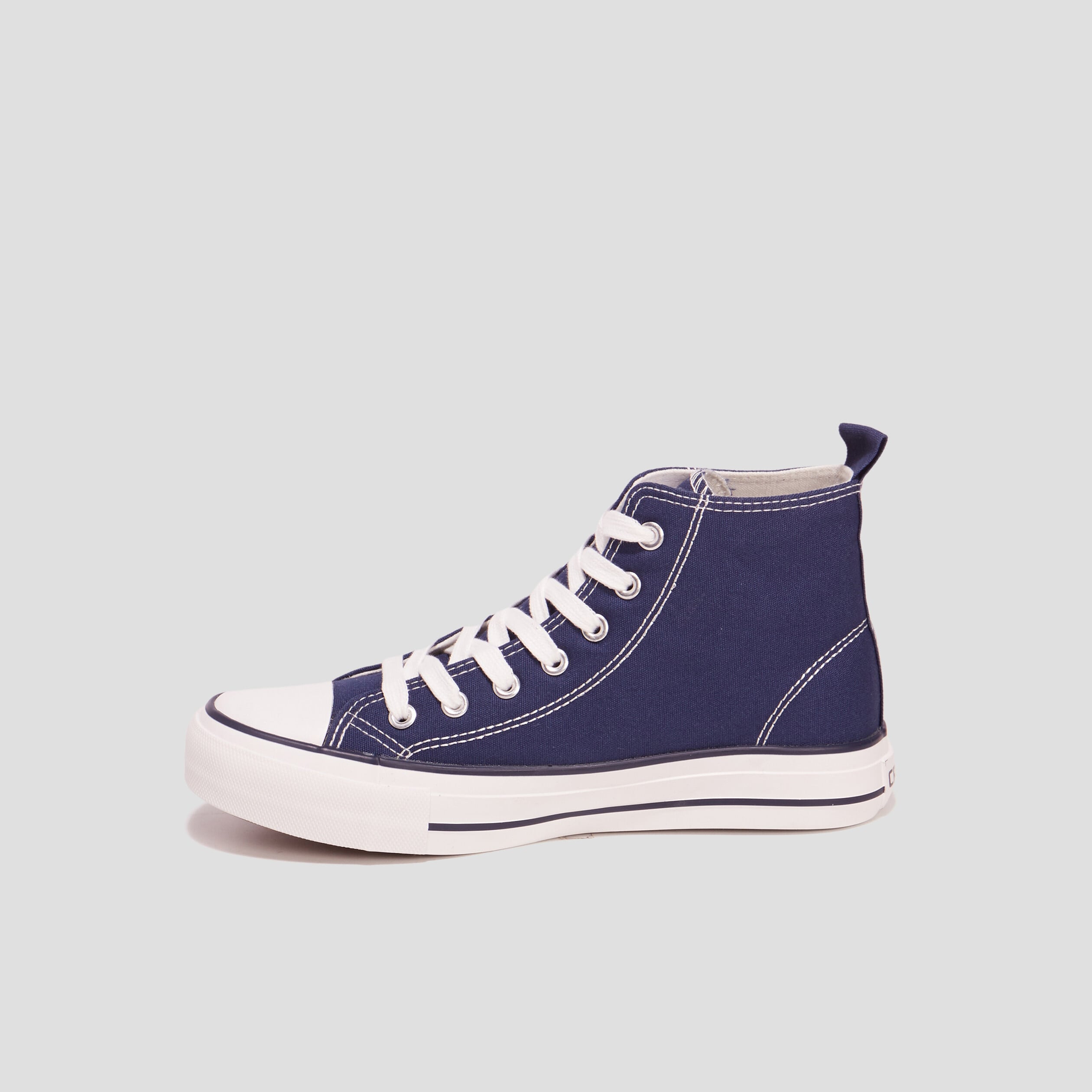 Tennis montantes &agrave; lacets en toile bleu marine femme