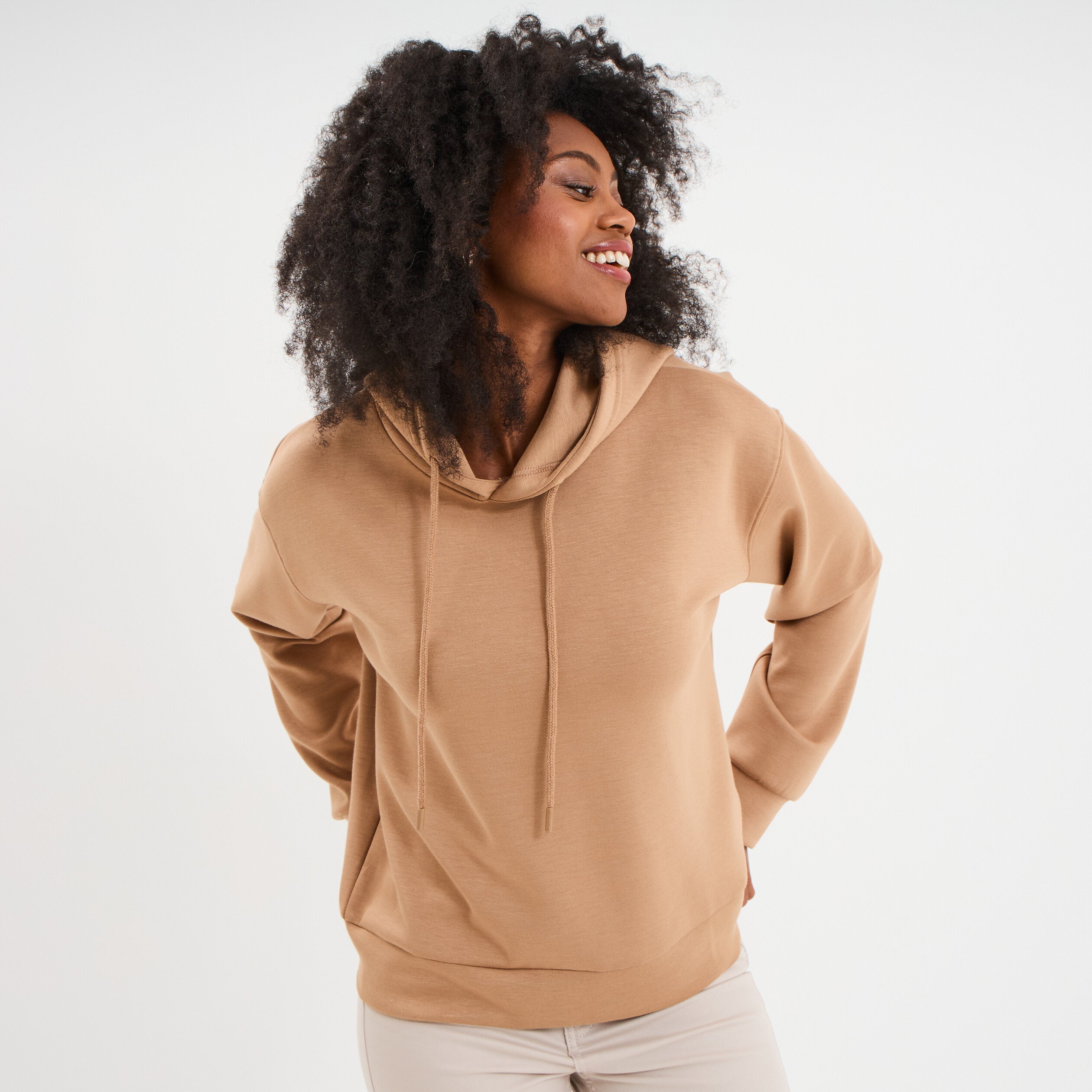 sweat hoodie manches longues a capuche taupe femme Sweat hoodie manches longues à capuche taupe femme