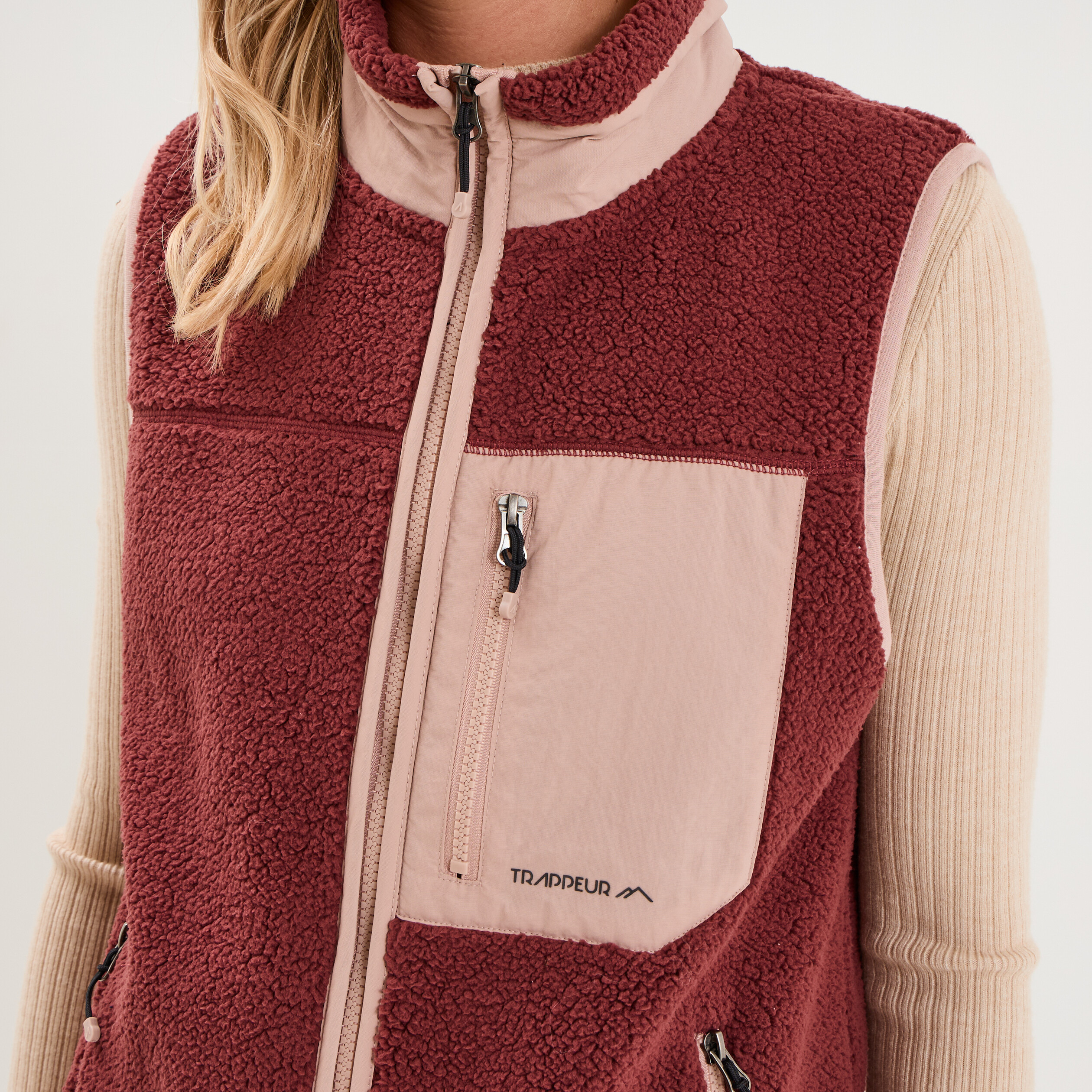 Gilet polaire col montant sans manches vieux rose femme
