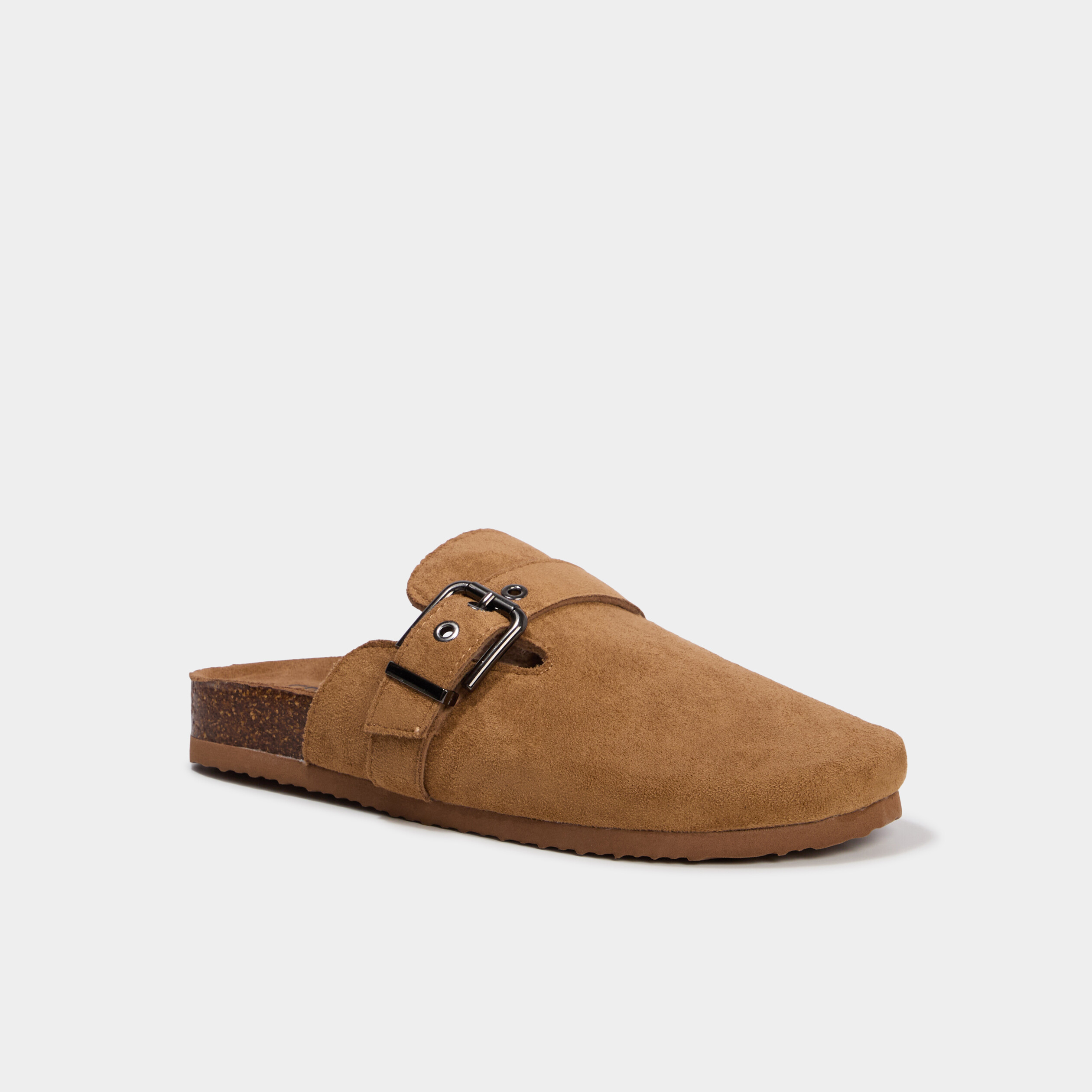 Mules su&eacute;dine avec boucles marron femme
