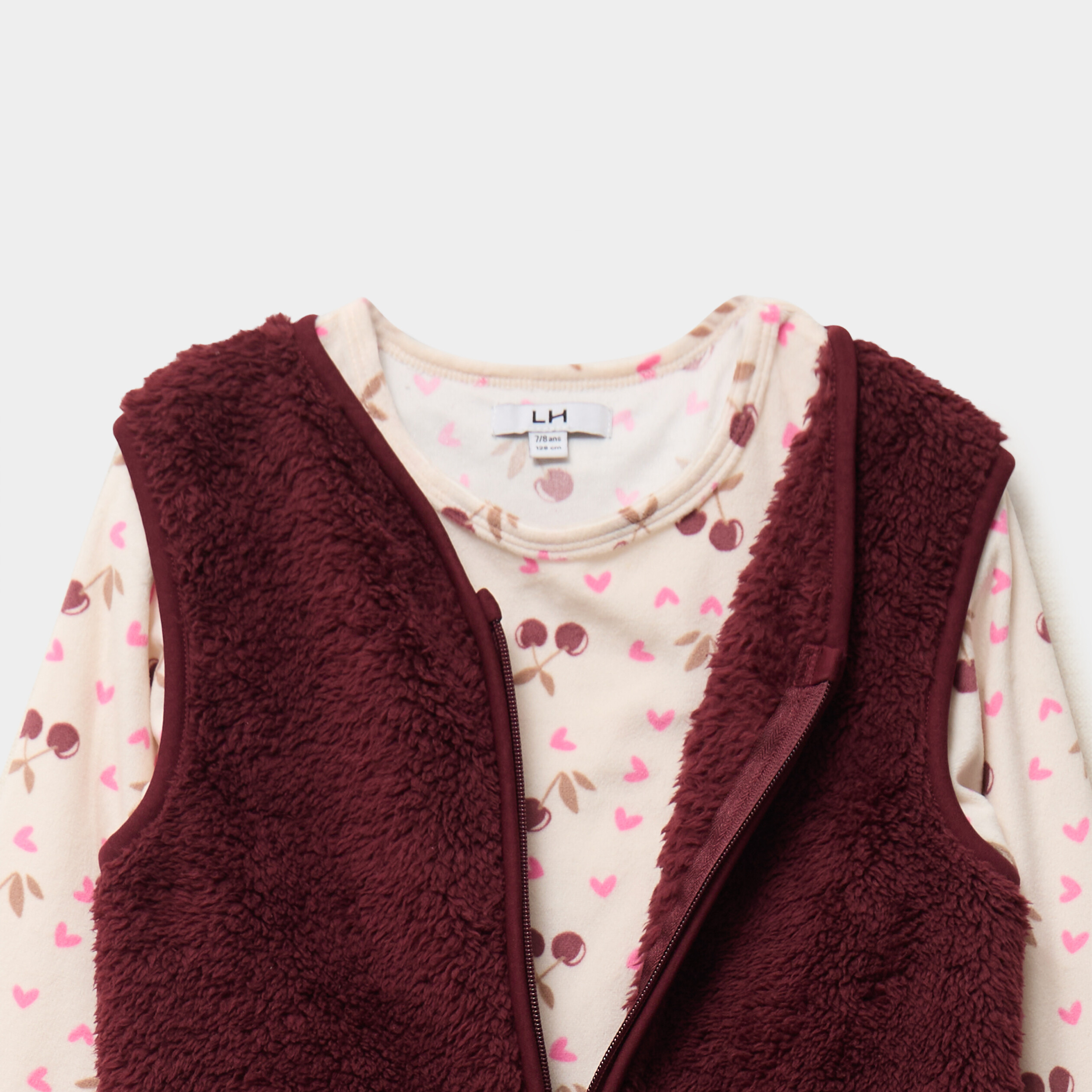 Ensemble pyjama 3 pi&egrave;ces veste polaire ecru fille