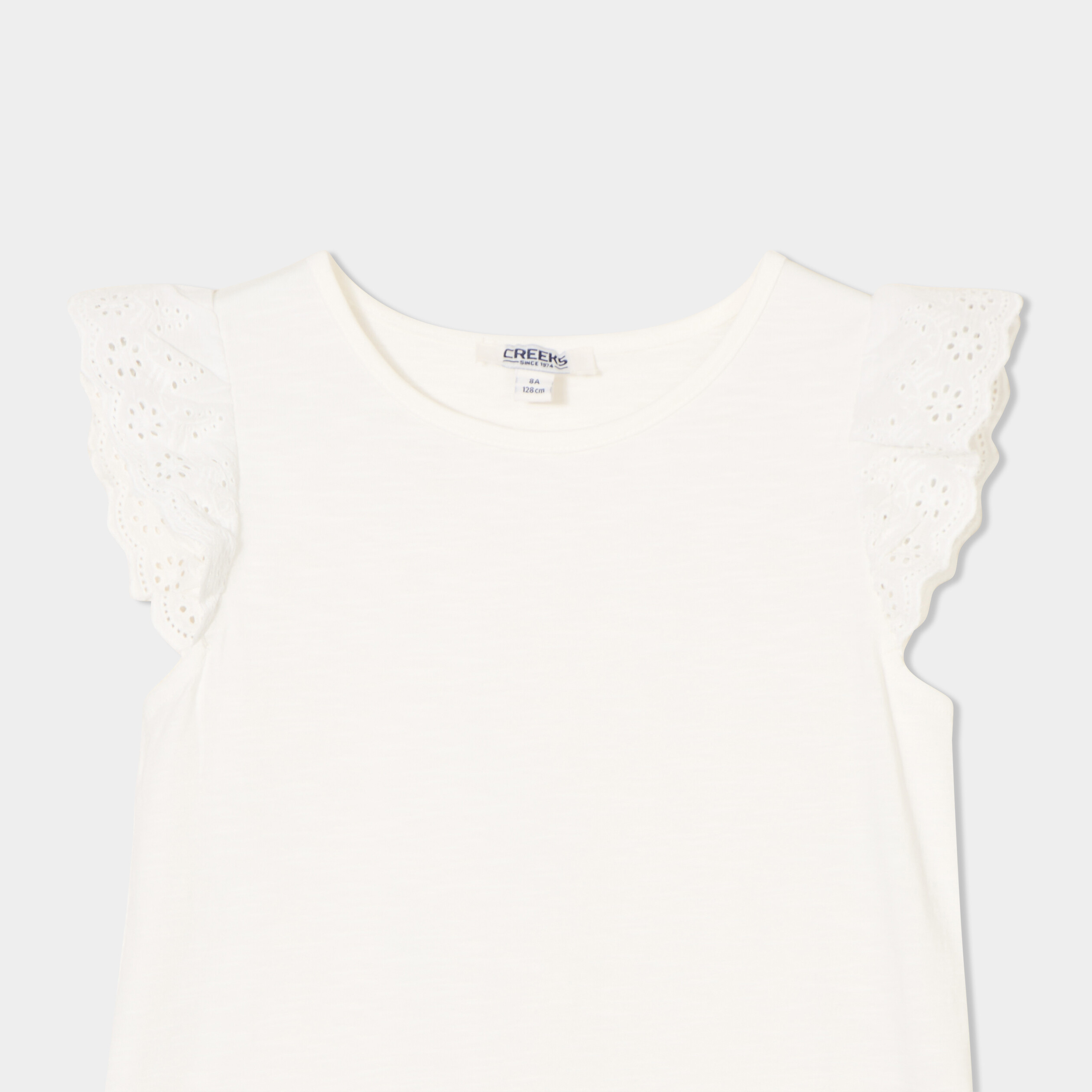 t shirt manches broderie anglaise ivoire fille T-shirt manches broderie anglaise ivoire fille